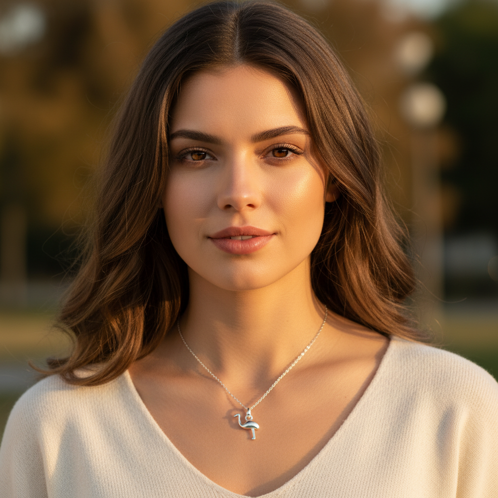 Sterling Silver Girls Ostrich Bird Charm Necklace Women's Emu Necklace