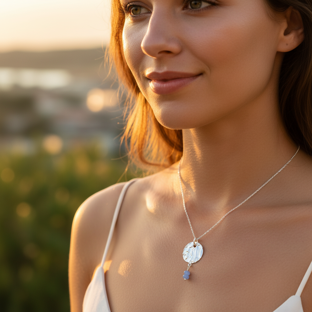 Sterling Silver 925 Sterling Silver Girls Open Circle Hammered Pendant Necklaces