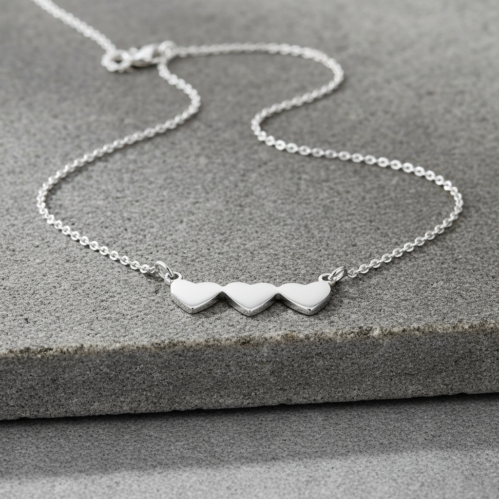 Sterling Silver Triple Heart Necklace for Women Girls Silver Love Heart