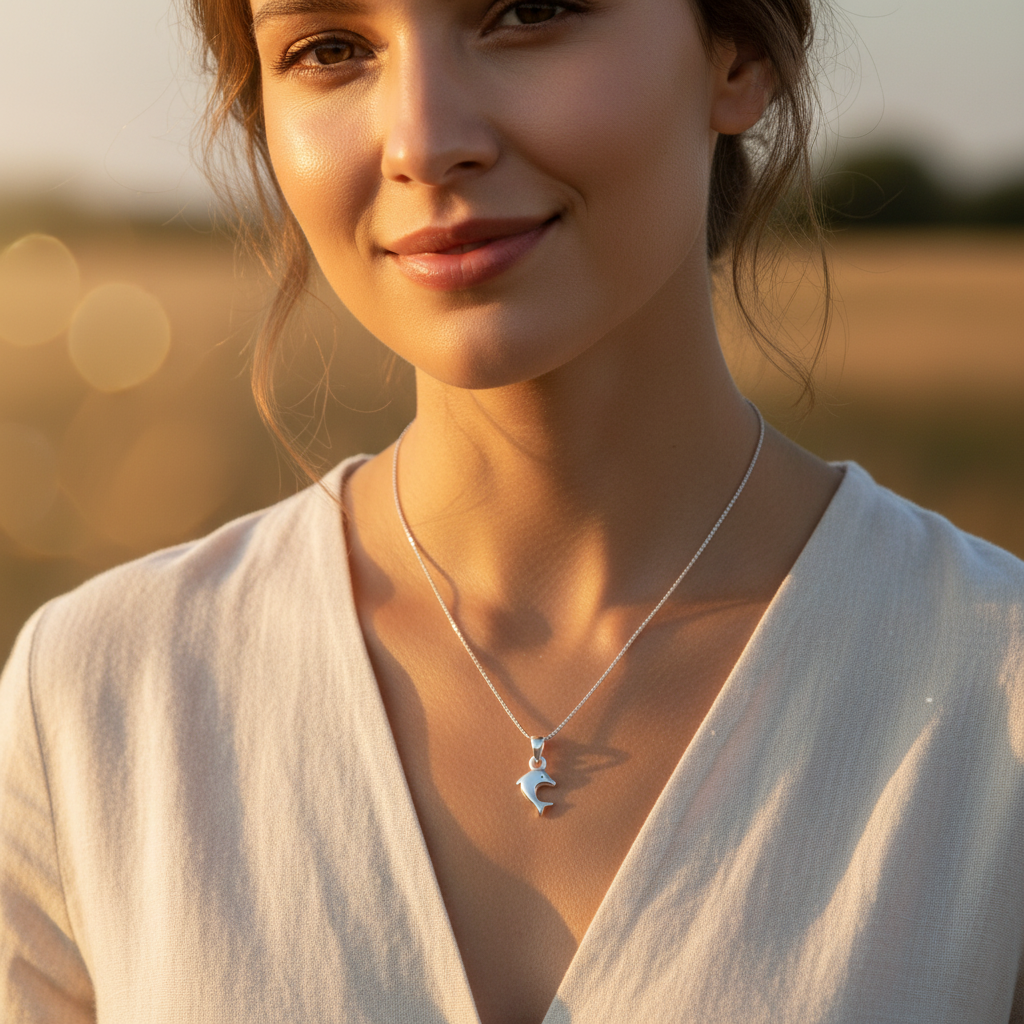 Sterling Silver Animal Necklace Silver Girls small Dolphin Charm Necklace