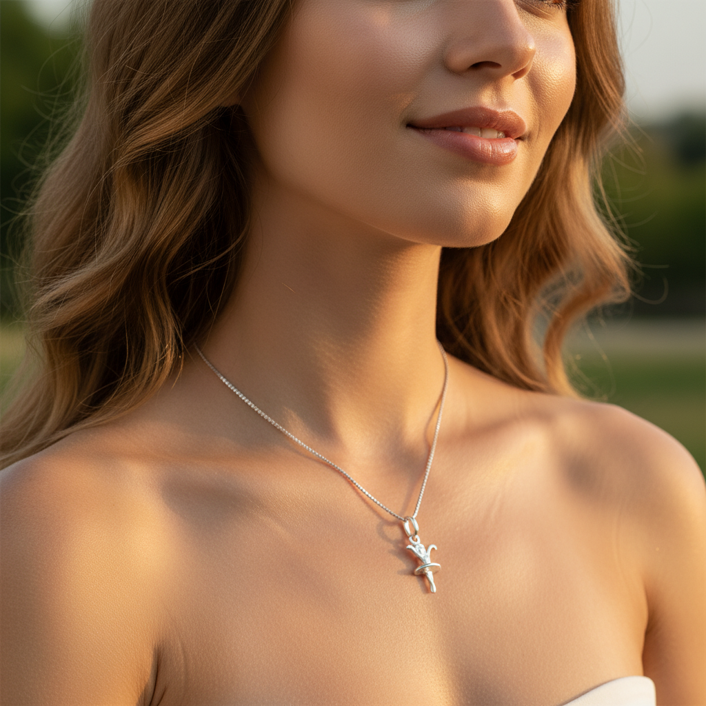 Sterling Silver Women's Small Dancing Young Girl Ballerina Dancer Charm Necklace