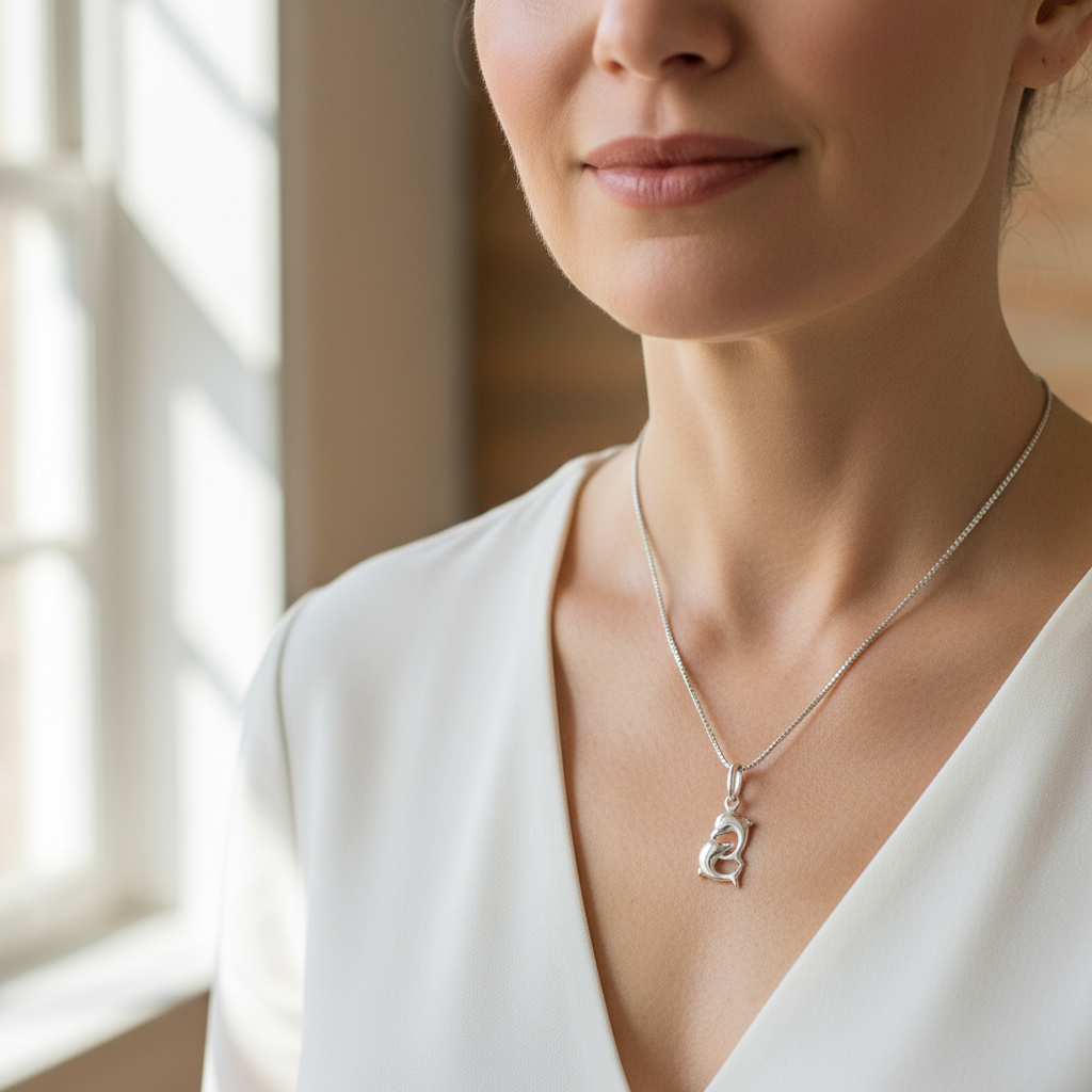 Sterling Silver Necklace Silver Girls Small Kissing Dolphins Charm Necklace