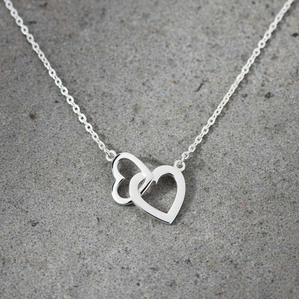 Sterling Silver Women's Double Heart Link Necklace, 18" | SilverCloseOut