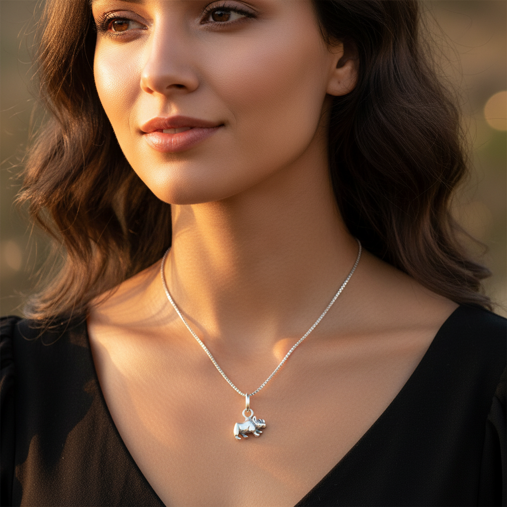 Sterling Silver Women's Rhino Necklace Silver Girls Rhinoceros Charm Necklace