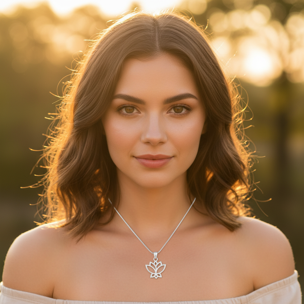 Sterling Silver Women's Lotus Necklace Silver Girls Lotus Flower Charm Necklace