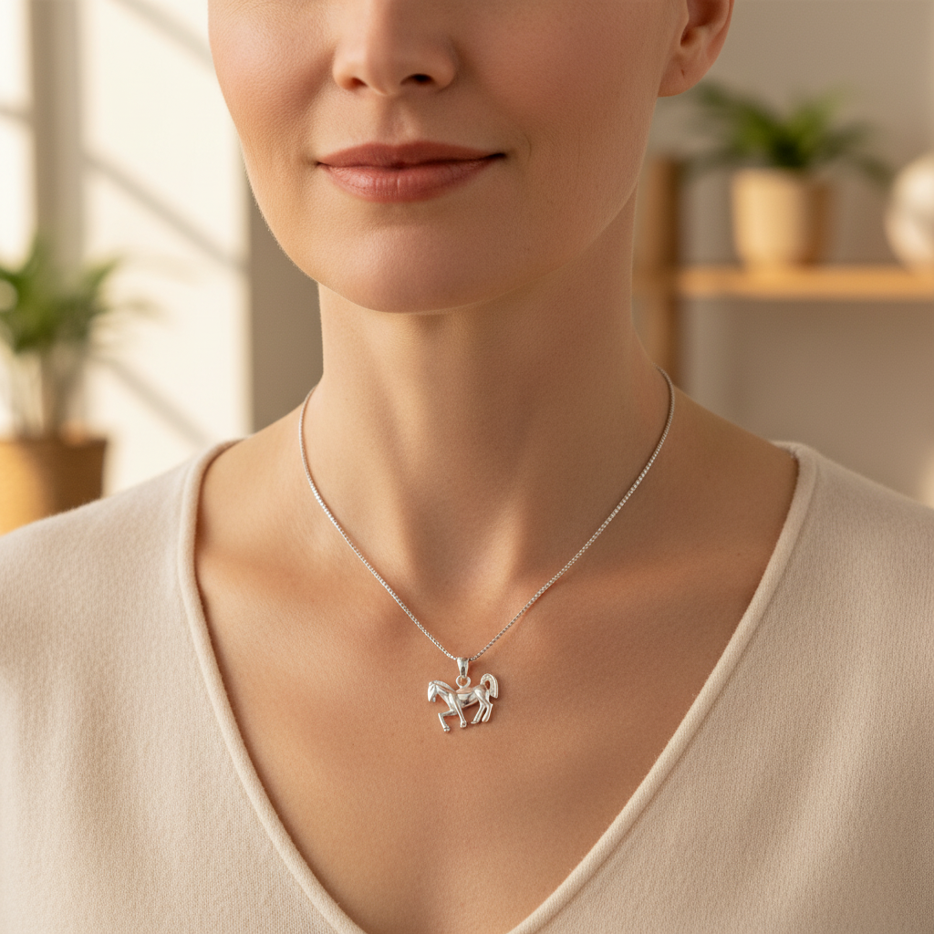 Sterling Silver Women's Small Horse Necklace Silver Girls Horse Charm Necklace