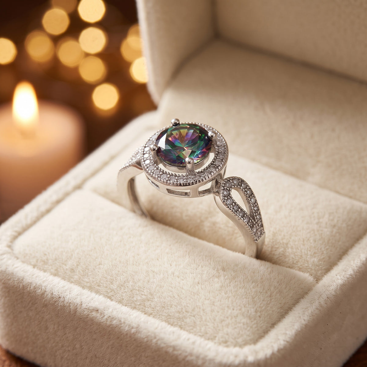 Sterling Silver Rainbow Topaz CZ Halo Infinity Band Ring for Women, Cubic Zirconia, Promise Ring Gift view 3