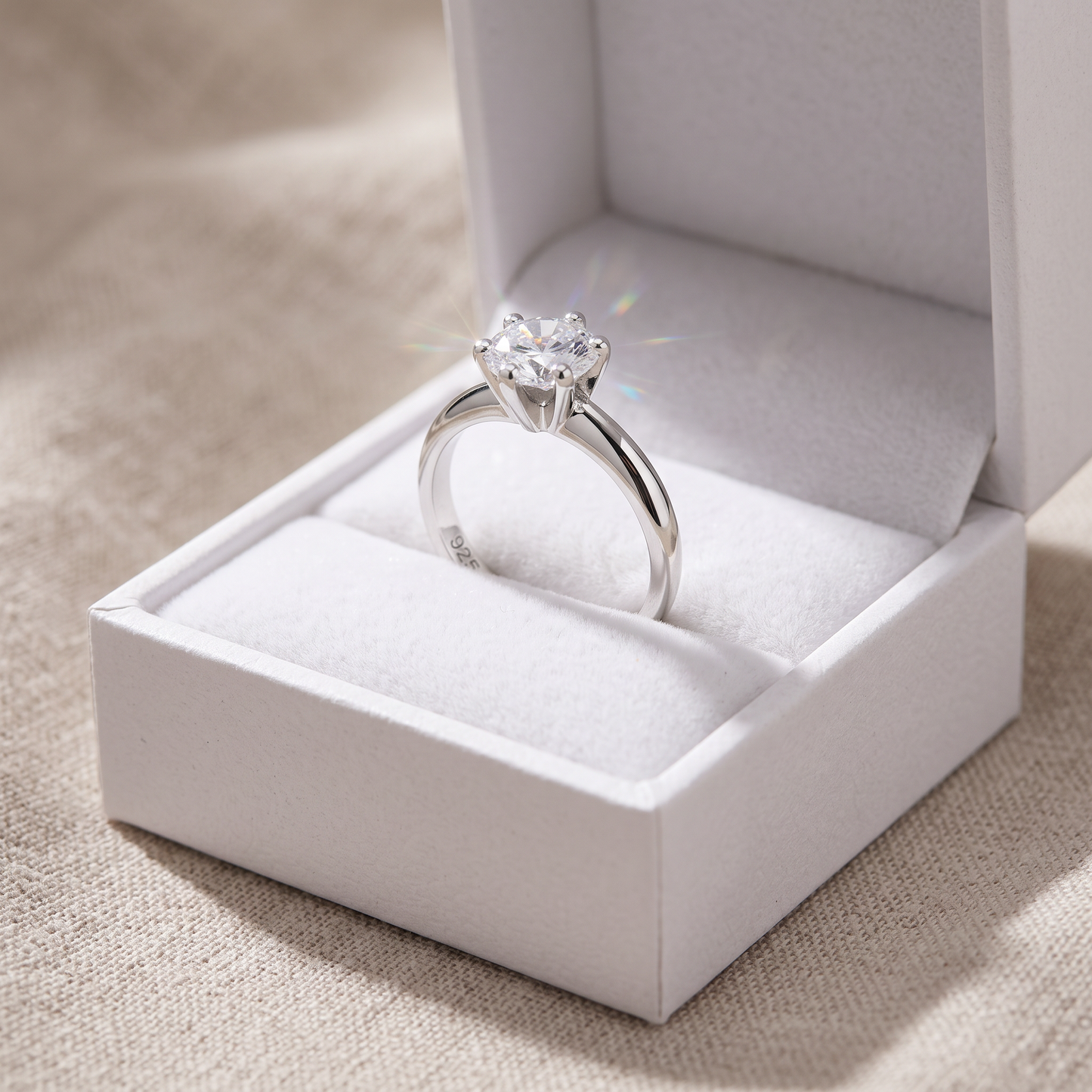 Sterling Silver Solitaire CZ Engagement Ring in a white gift box, solitaire cz engagement gift for her