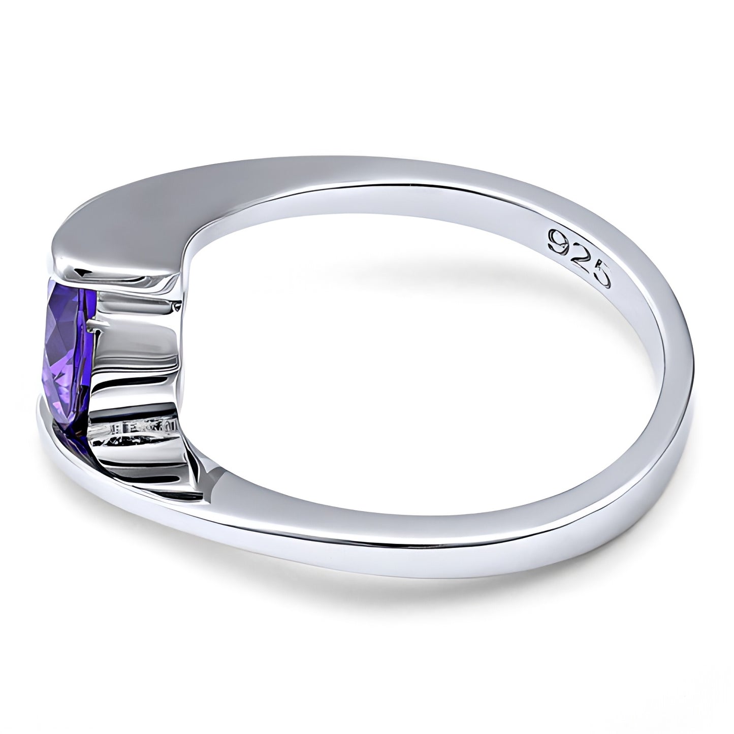 Sterling Silver Round Bezel Amethyst CZ Ring for Women, Round Cubic Zirconia, Promise Ring Gift view 4
