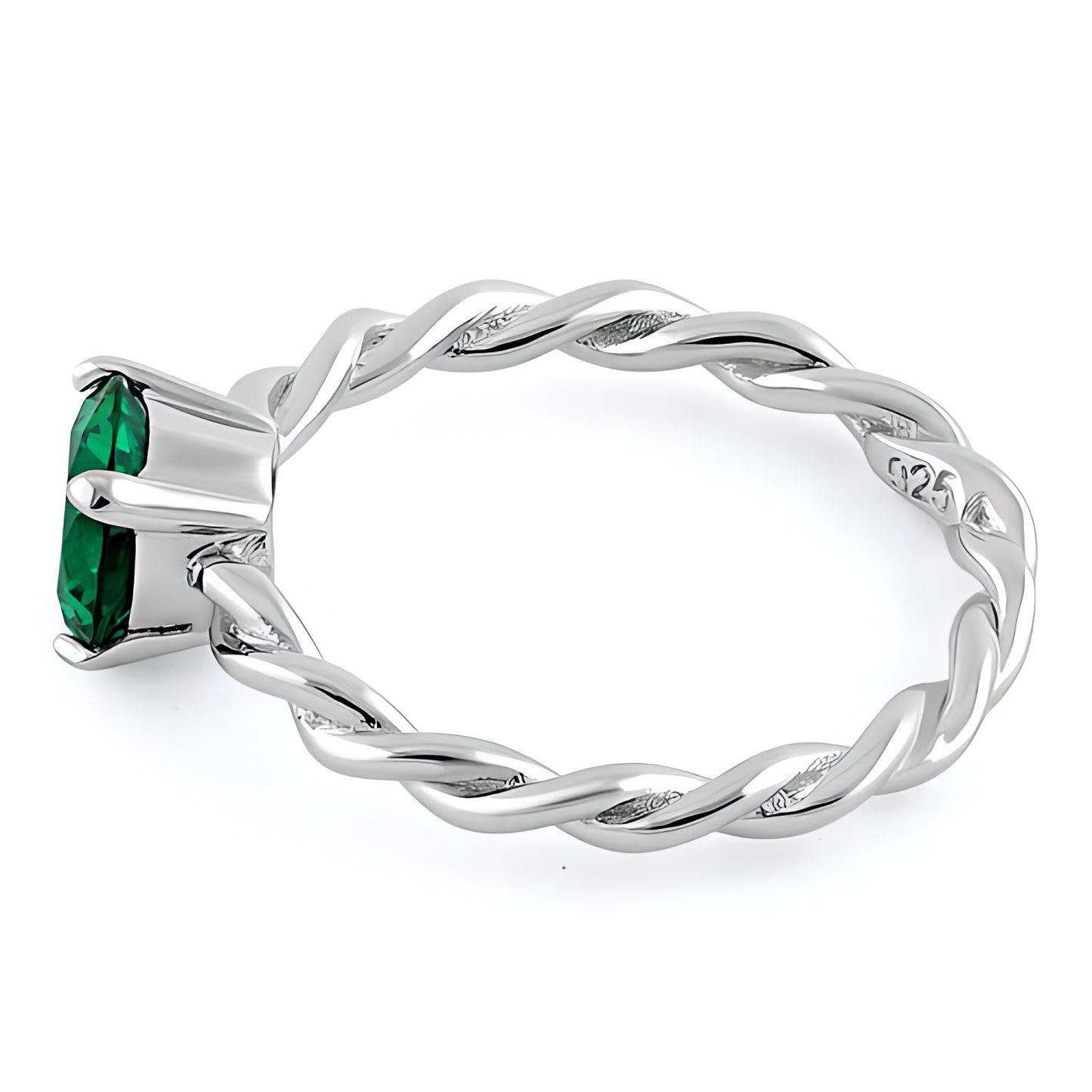 Sterling Silver Emerald Twisted Band CZ Ring for Women, Emerald Cubic Zirconia, Promise Ring Gift view 4