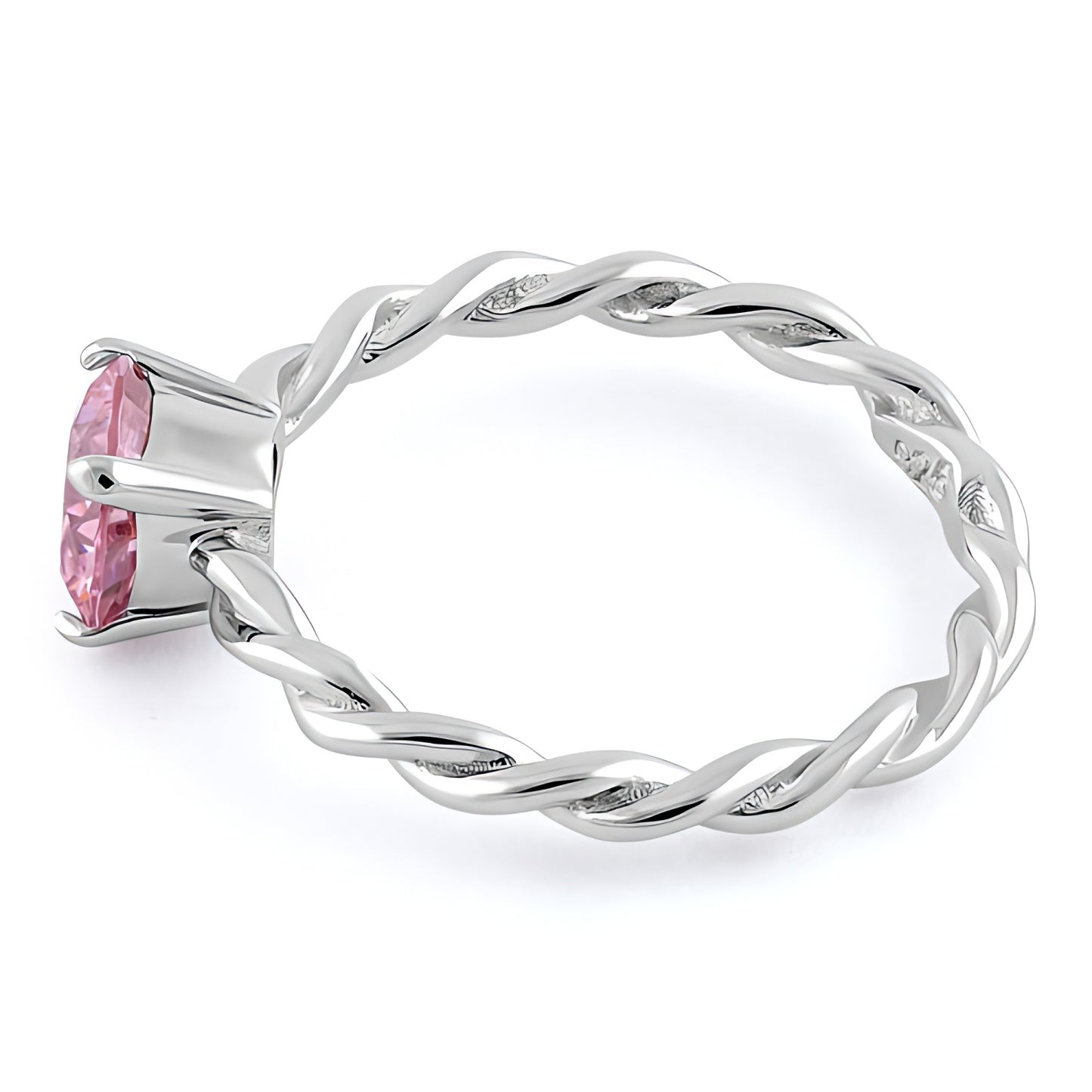 Sterling Silver Pink Twisted Band CZ Ring for Women, Cubic Zirconia, Promise Ring Gift view 4