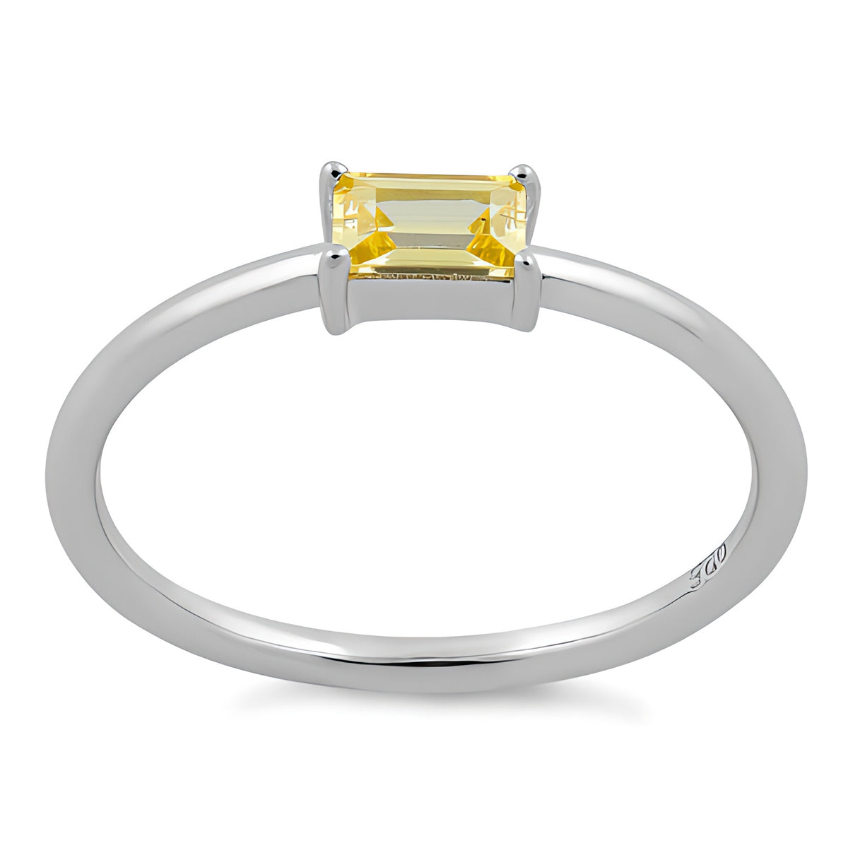 Sterling Silver Dainty Baguette Straight Yellow CZ Ring for Women, Cubic Zirconia, Promise Ring Gift view 2