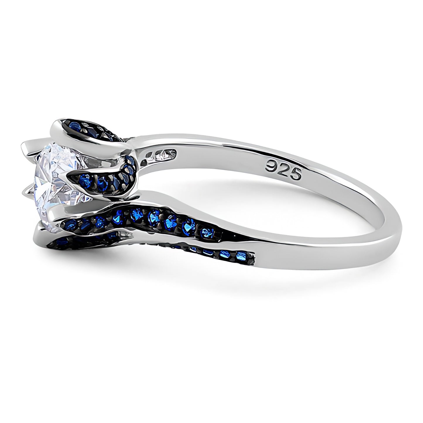 Sterling Silver Round Cut Clear & Blue Spinel CZ Ring for Women, Round Cubic Zirconia, Promise Ring Gift view 4