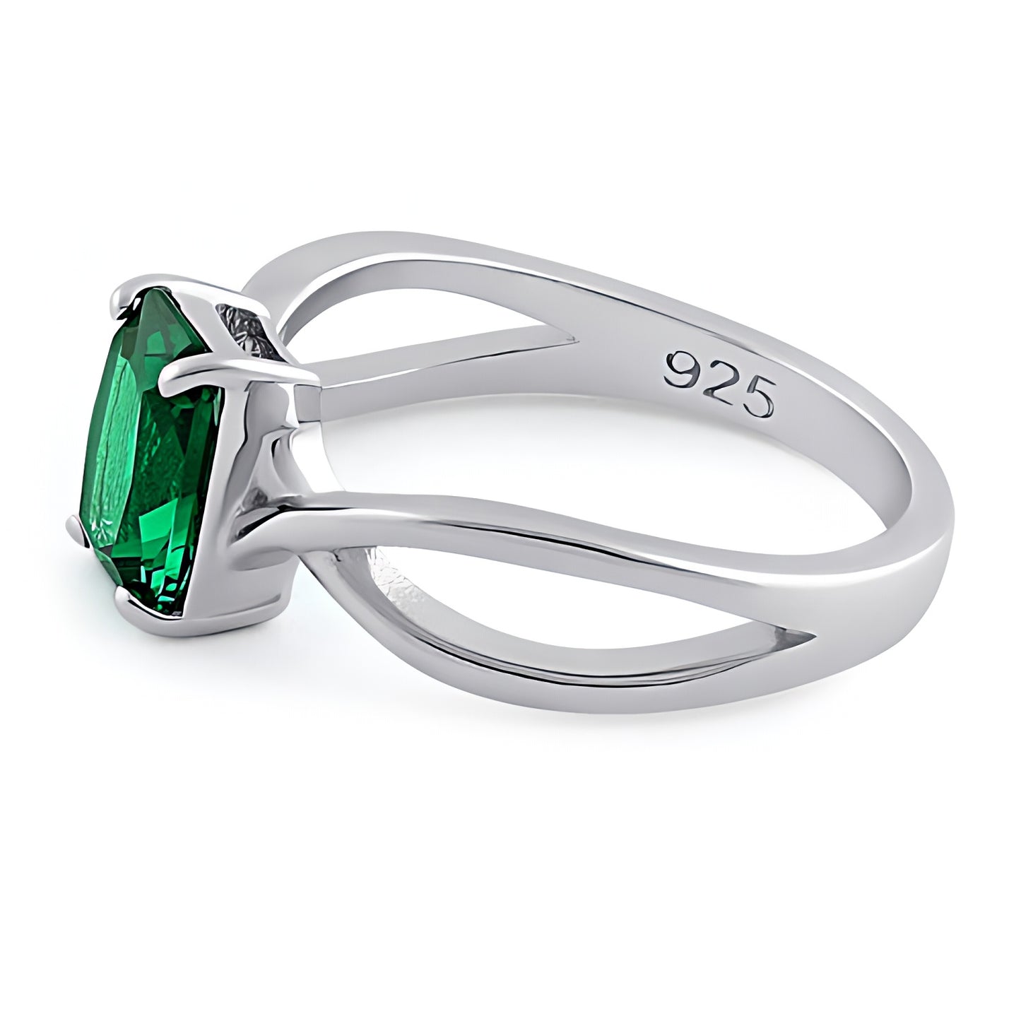 Sterling Silver Twist Emerald Cut Emerald CZ Ring for Women, Emerald Cubic Zirconia, Promise Ring Gift view 4