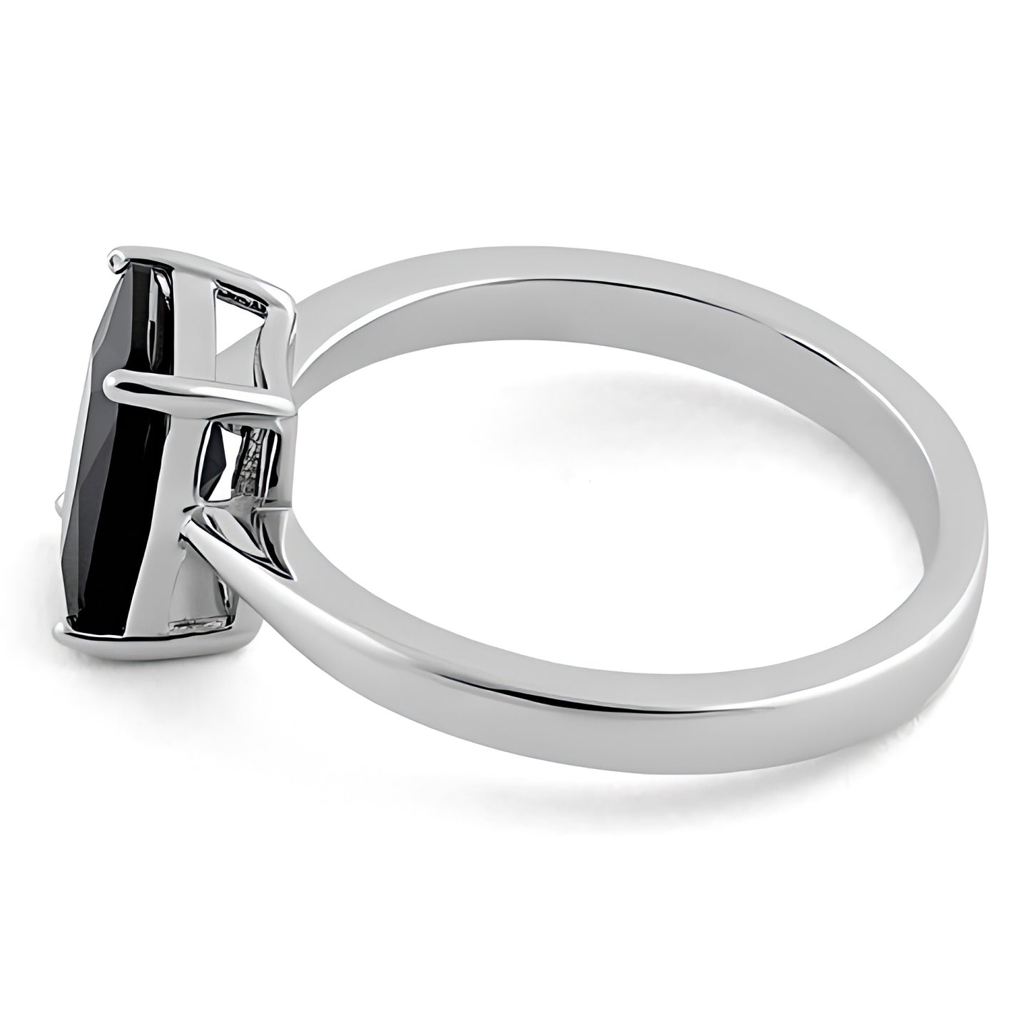 Sterling Silver Solitaire Emerald Cut Black CZ Ring for Women, Emerald Cubic Zirconia, Promise Ring Gift view 4