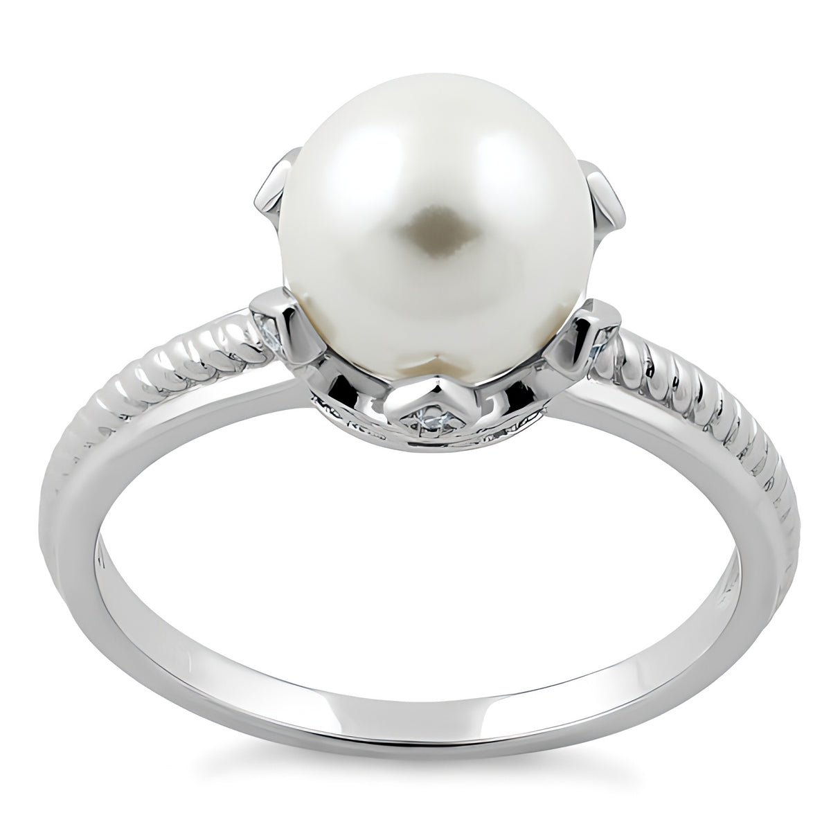 Sterling Silver King Crown Synthetic Pearl CZ Ring for Women, Cubic Zirconia, Promise Ring Gift view 2