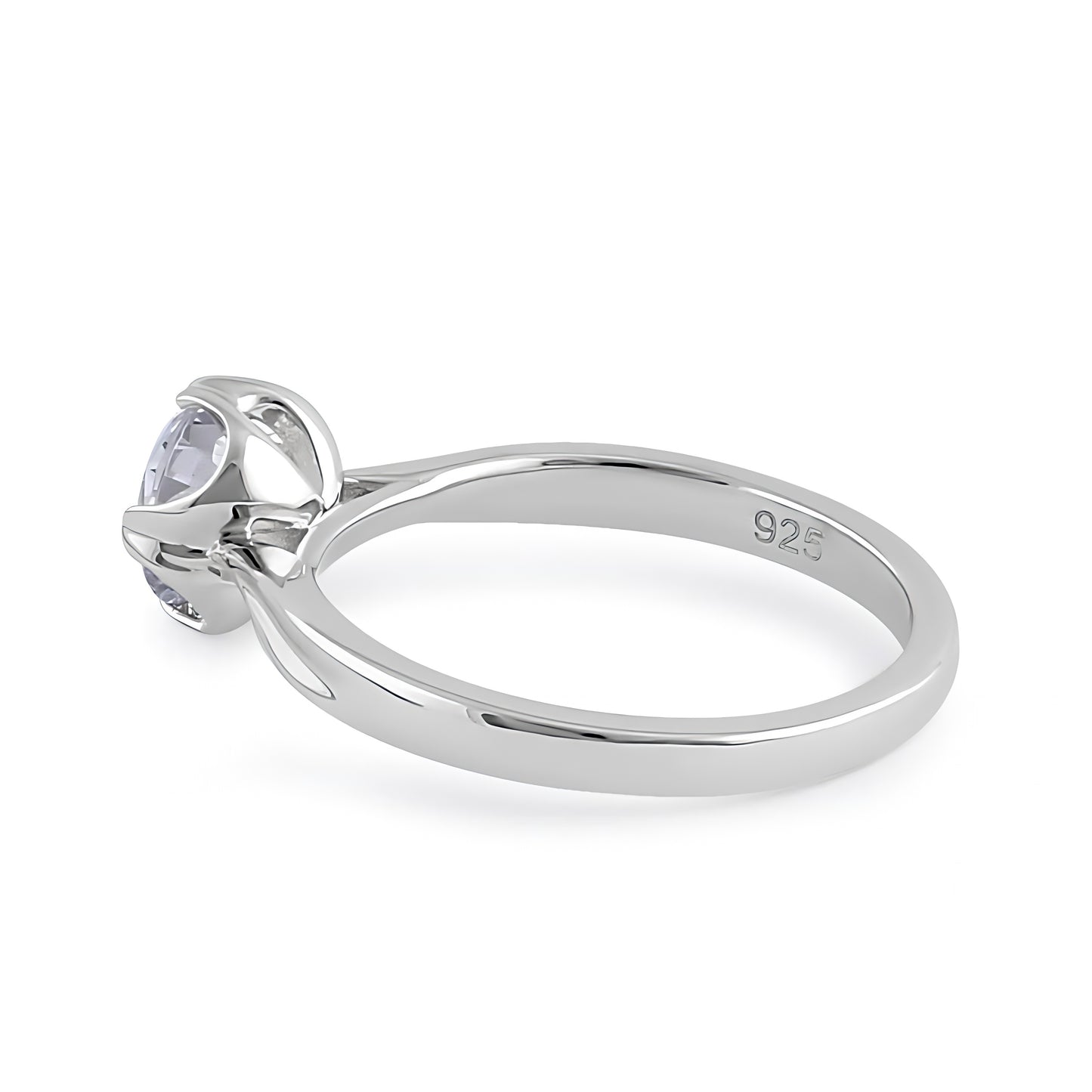 Sterling Silver 6.5mm Clear CZ Six Crossed Prong Setting Ring for Women, Cubic Zirconia, Promise Ring Gift view 4