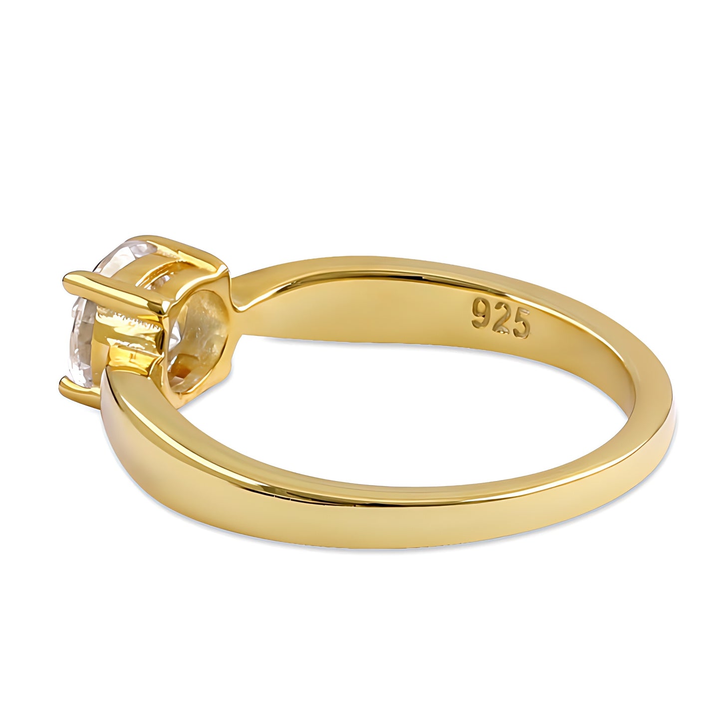 Sterling Silver 6mm Round Clear CZ Yellow Gold Plated Ring for Women, Round Cubic Zirconia, Promise Ring Gift view 4