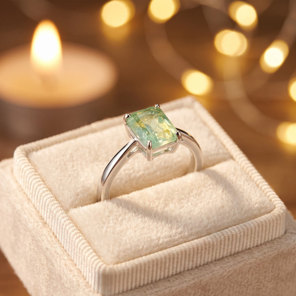 Sterling Silver Gold Plated Light Green CZ Crackle Effect Ring for Women, Cubic Zirconia, Promise Ring Gift view 3