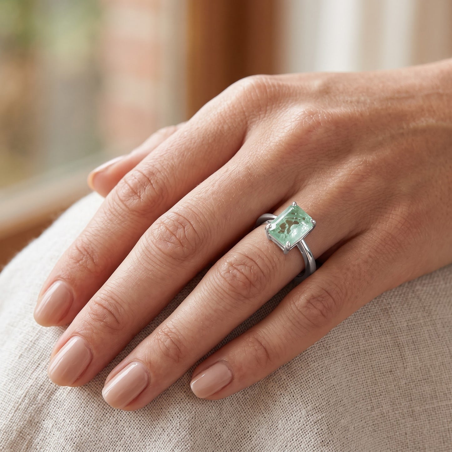 Sterling Silver Gold Plated Light Green CZ Crackle Effect Ring for Women, Cubic Zirconia, Promise Ring Gift view 5