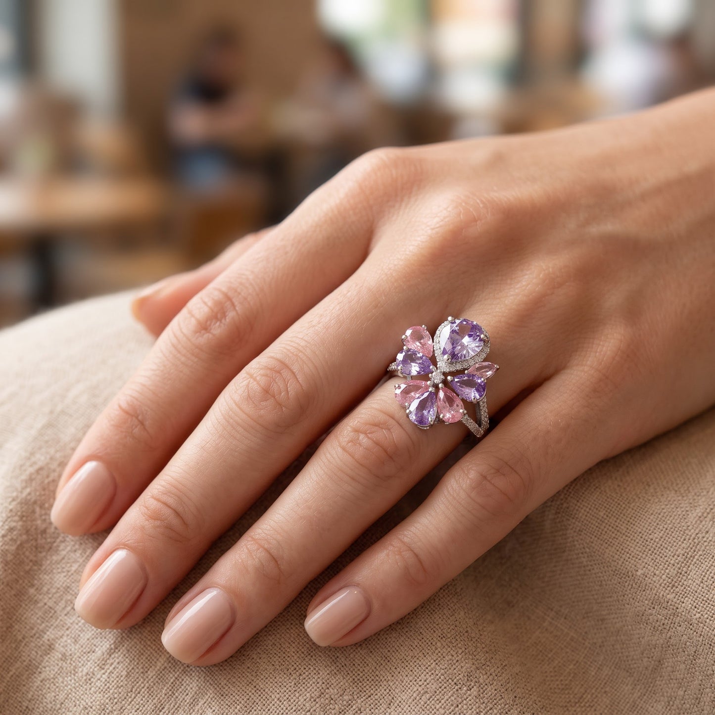 Sterling Silver Pink & Lavender CZ Cluster Ring for Women, Cubic Zirconia, Promise Ring Gift view 5