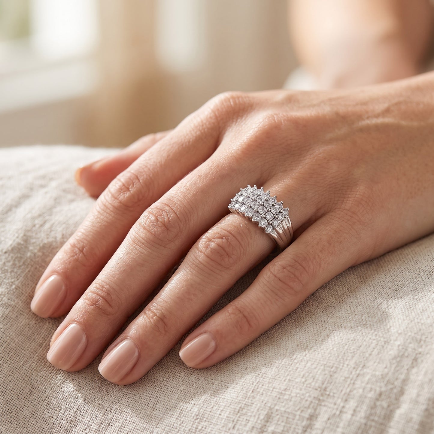 Sterling Silver 4 Row CZ Pave Ring for Women, Cubic Zirconia, Promise Ring Gift view 5