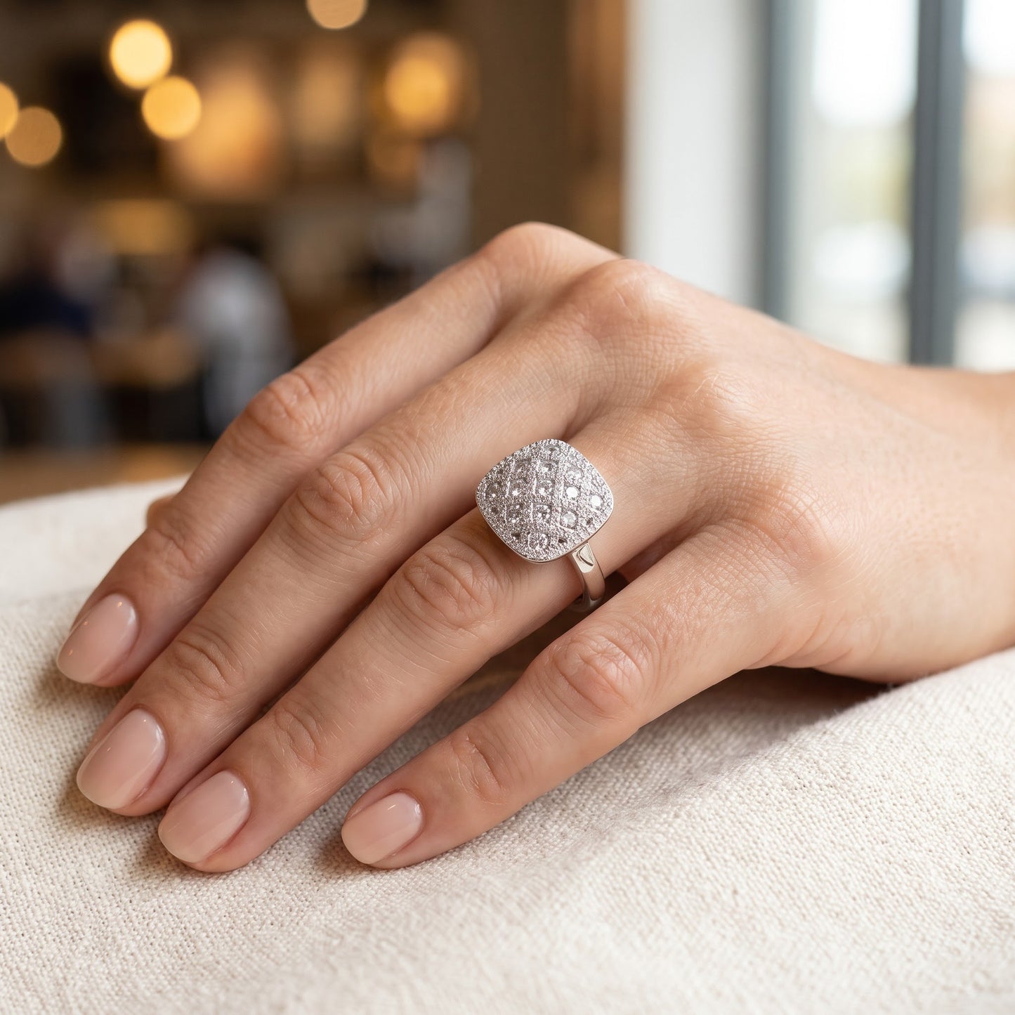 Sterling Silver 14.0mm Cushion CZ Cluster Ring for Women, Cushion Cubic Zirconia, Promise Ring Gift view 5