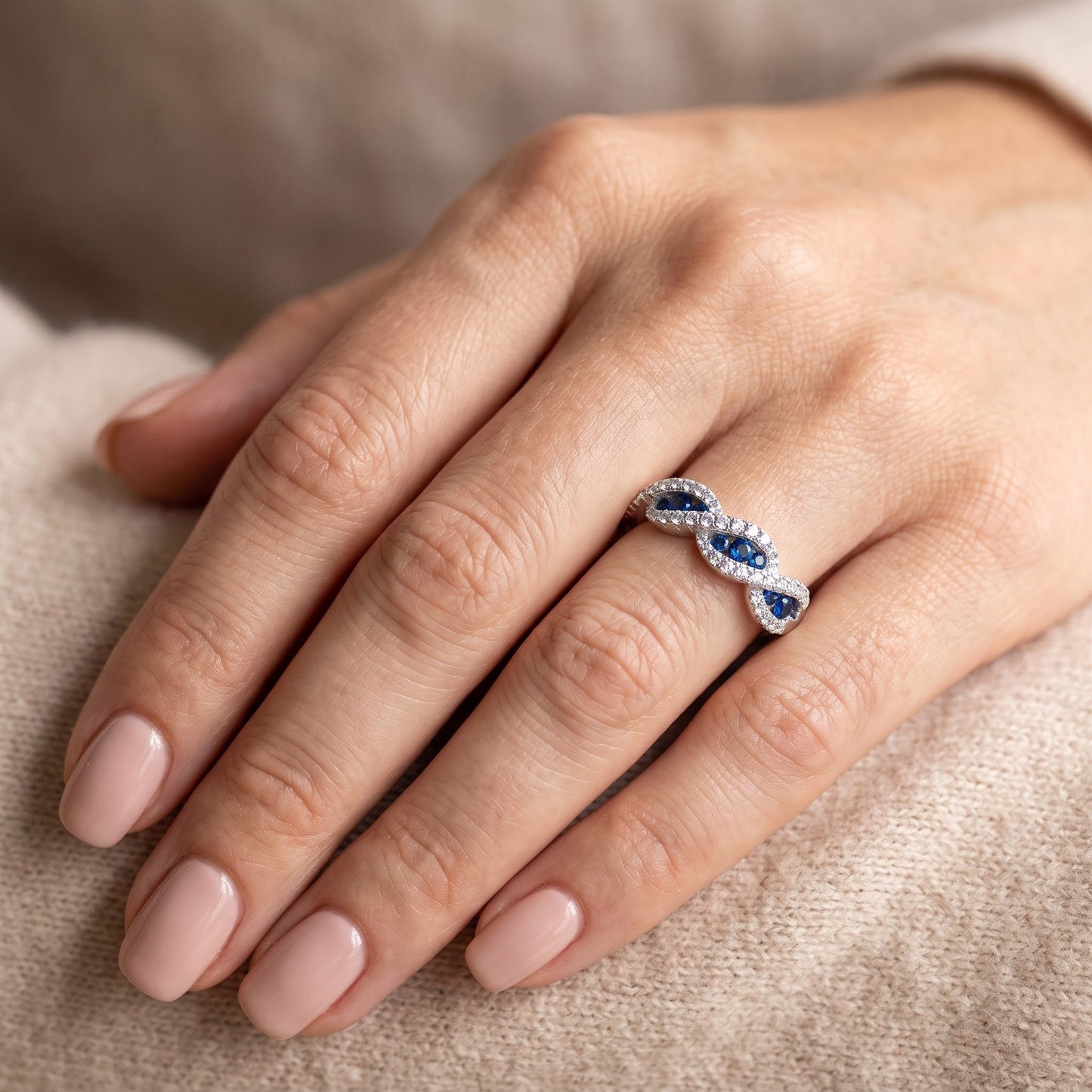 Sterling Silver Elegant Blue Wave CZ Ring for Women, Cubic Zirconia, Promise Ring Gift view 5