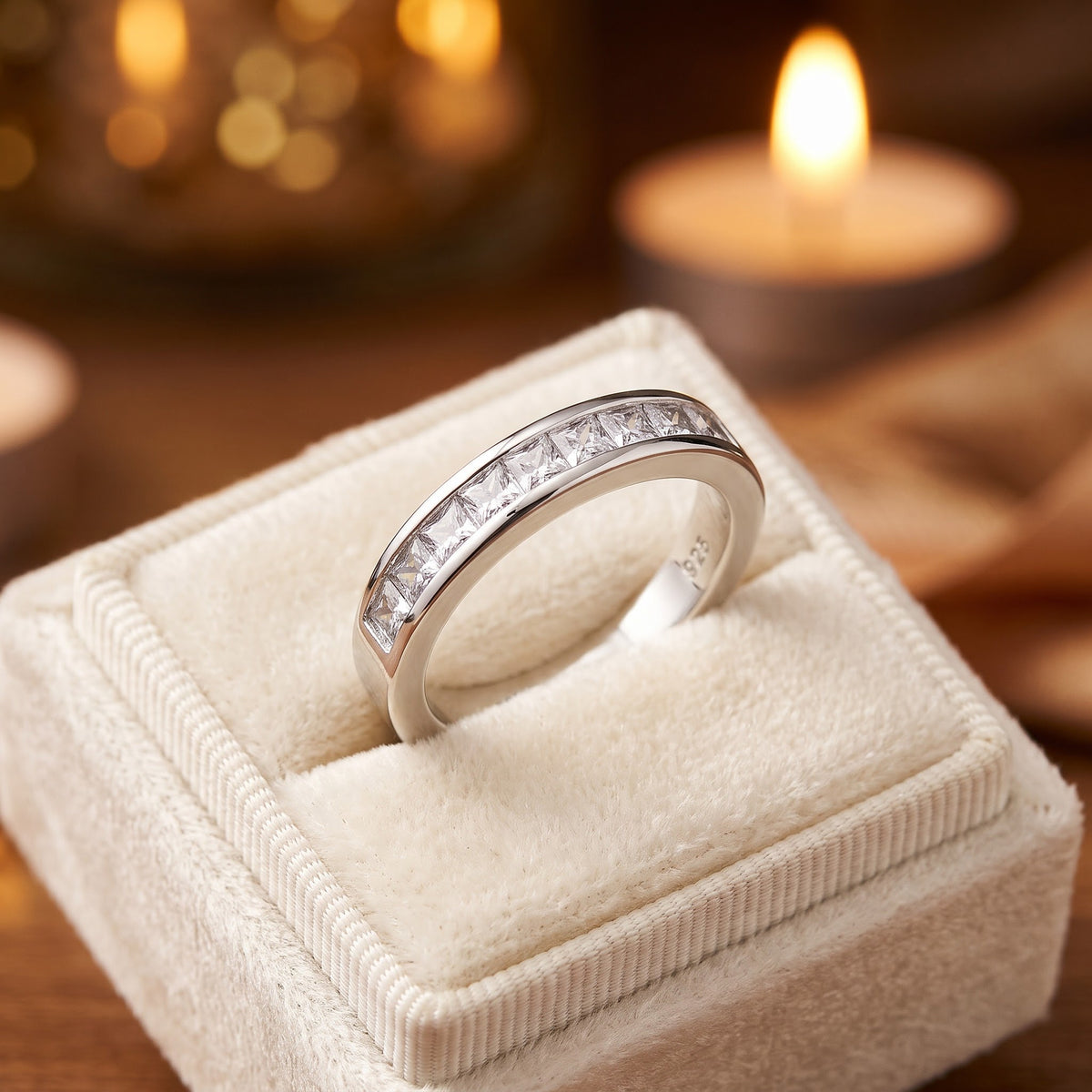 Sterling Silver Half Eternity Princess Cut CZ Band Ring for Women, Princess Cubic Zirconia, Promise Ring Gift view 3