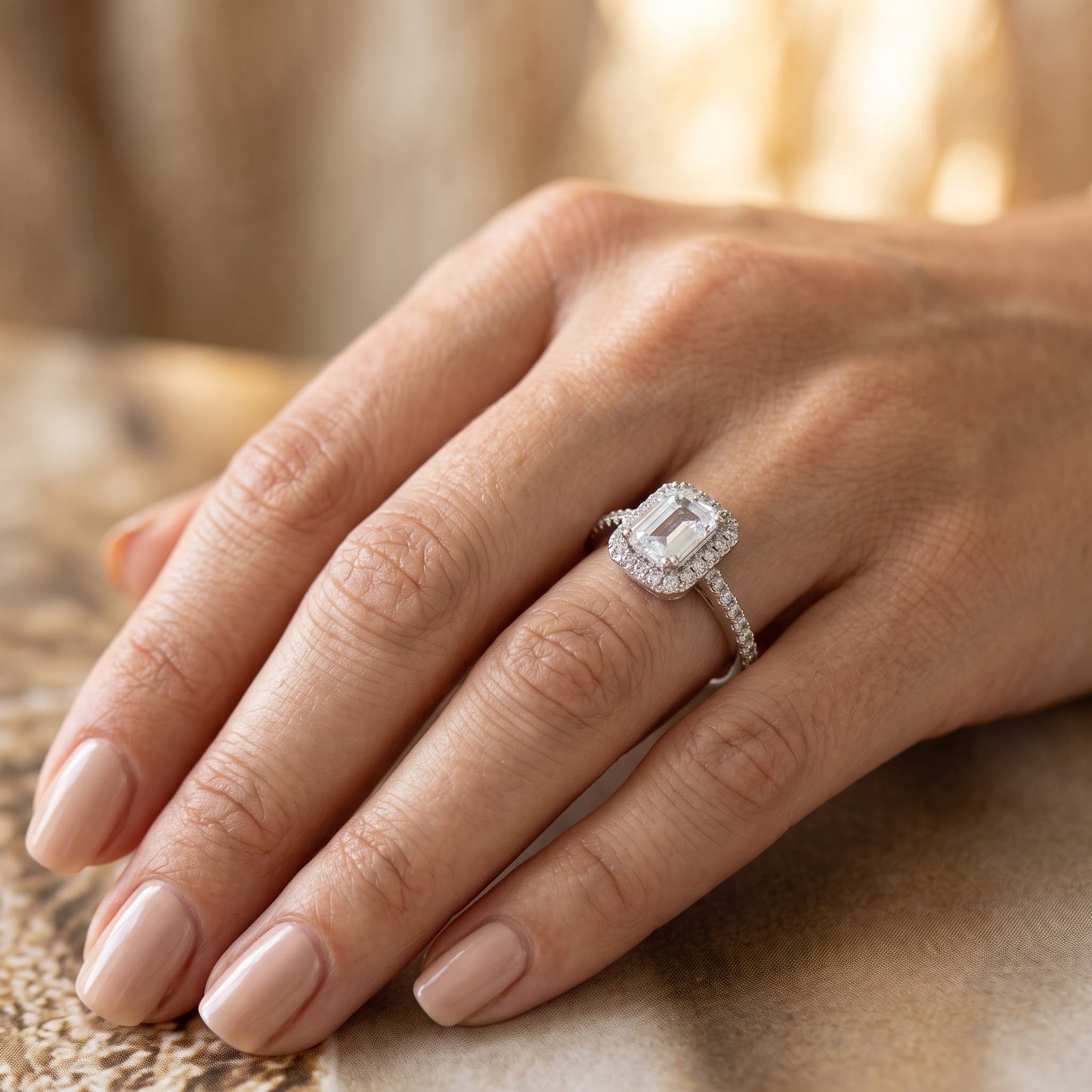Sterling Silver Classic Emerald Cut Halo Engagement CZ Ring for Women, Emerald Cubic Zirconia, Promise Ring Gift view 5