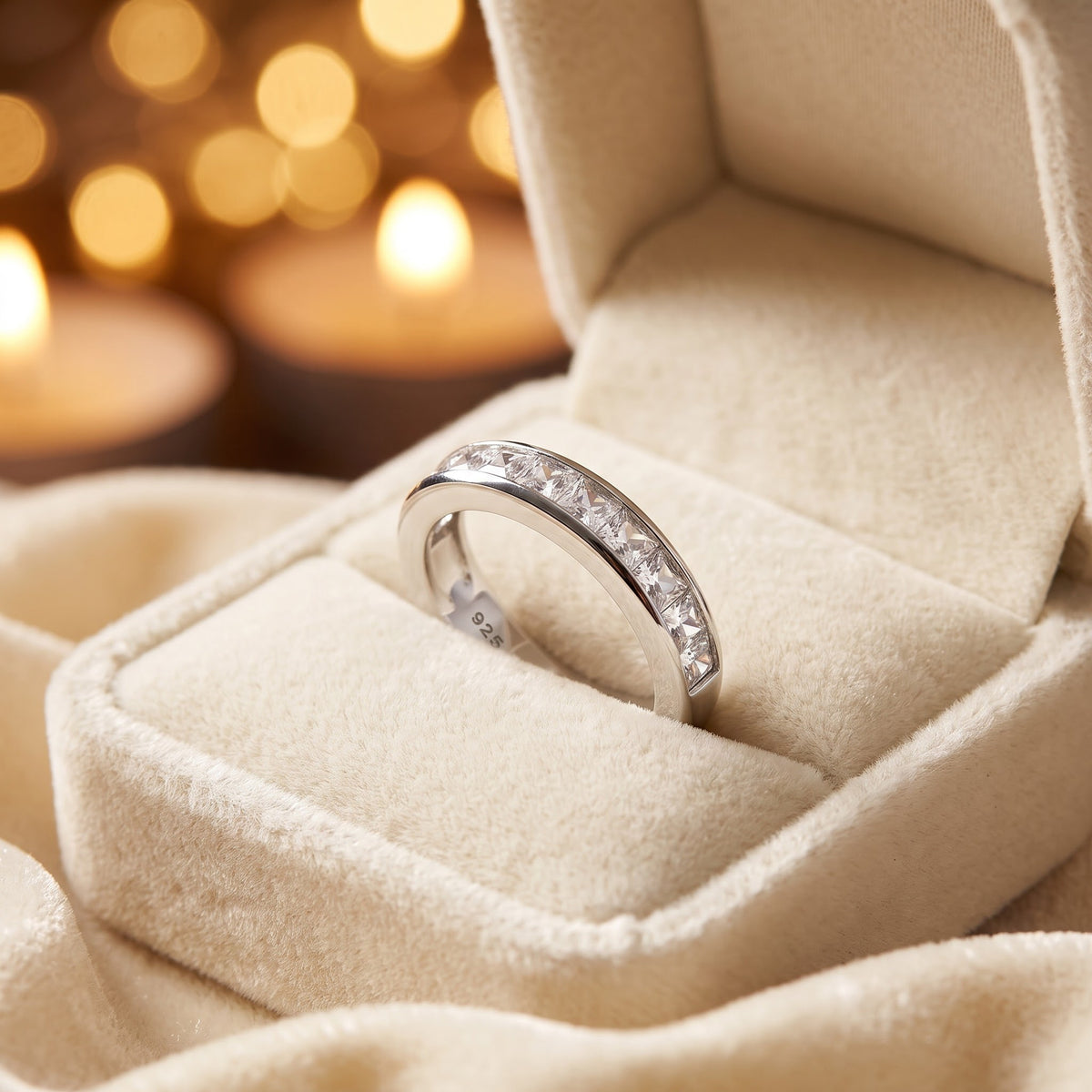 Sterling Silver Half Eternity Princess CZ Ring for Women, Princess Cubic Zirconia, Promise Ring Gift view 3