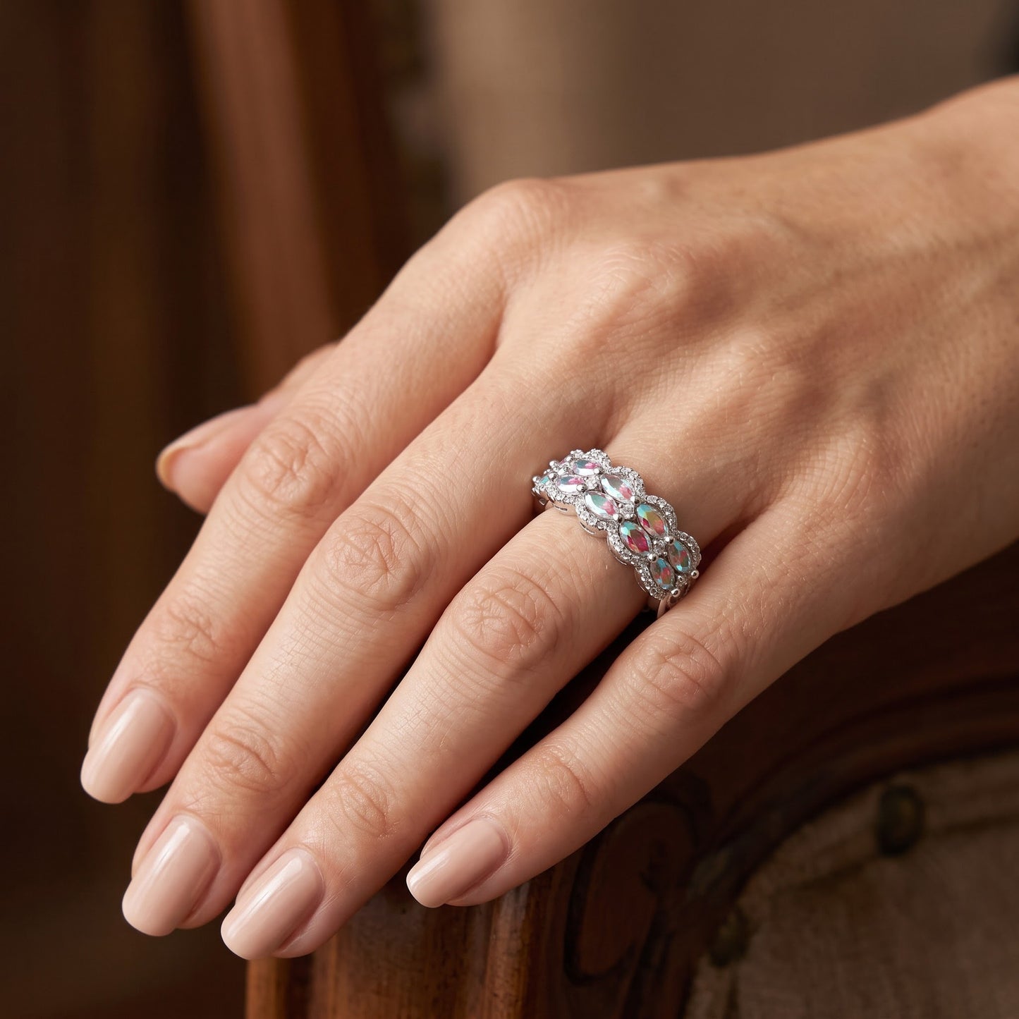 Sterling Silver Marquise Iridescent Rainbow CZ Ring for Women, Marquise Cubic Zirconia, Promise Ring Gift view 5