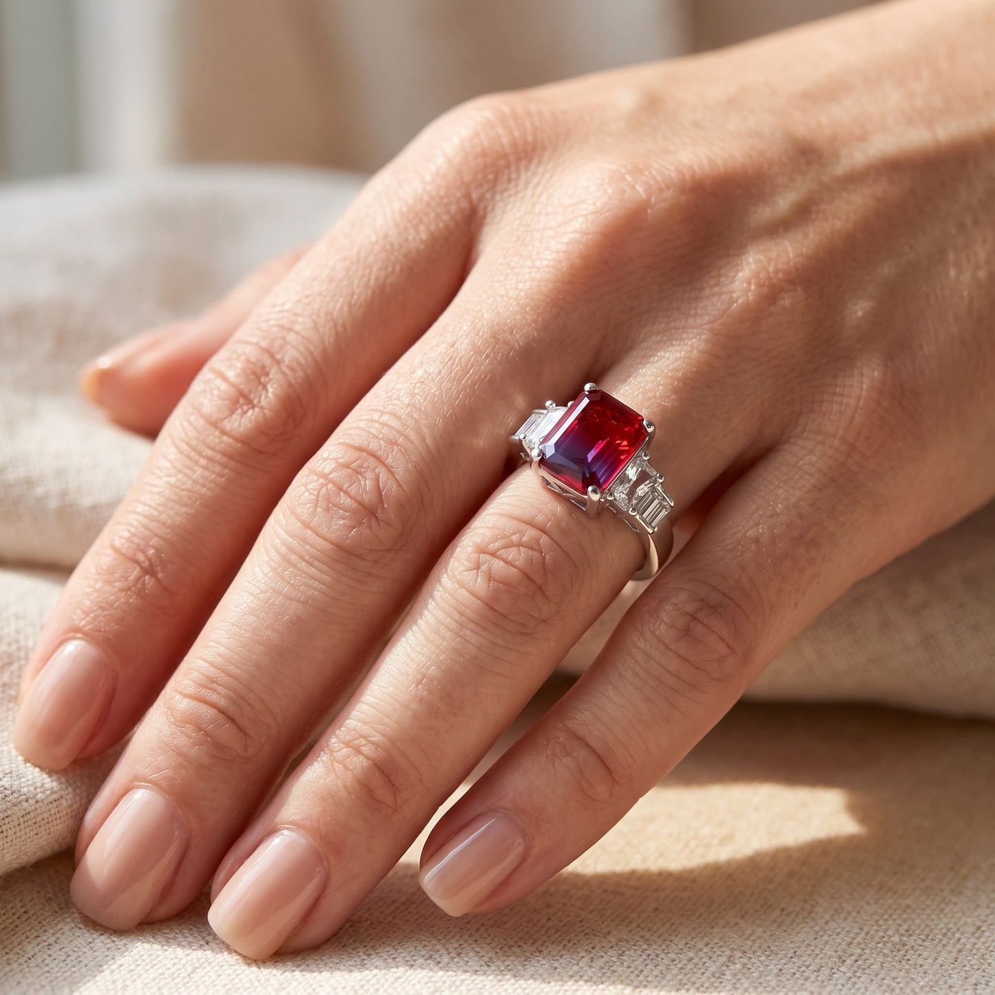 Sterling Silver Bicolor Purple Orange Ombre CZ Ring for Women, Cubic Zirconia, Promise Ring Gift view 5