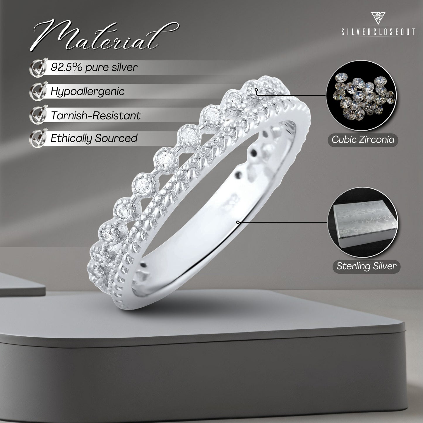 White Gold Over Sterling Silver Women's Thin Double Row Cz Eternity Band