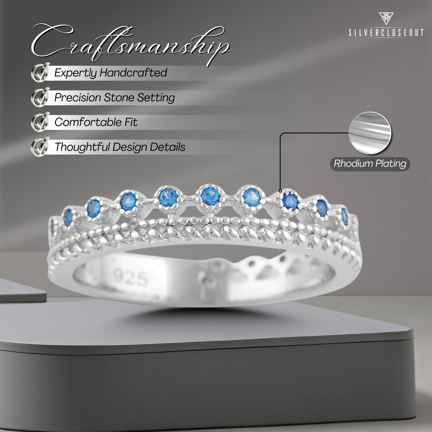 White Gold Over Sterling Silver Women's Thin Double Row Cz Eternity Band