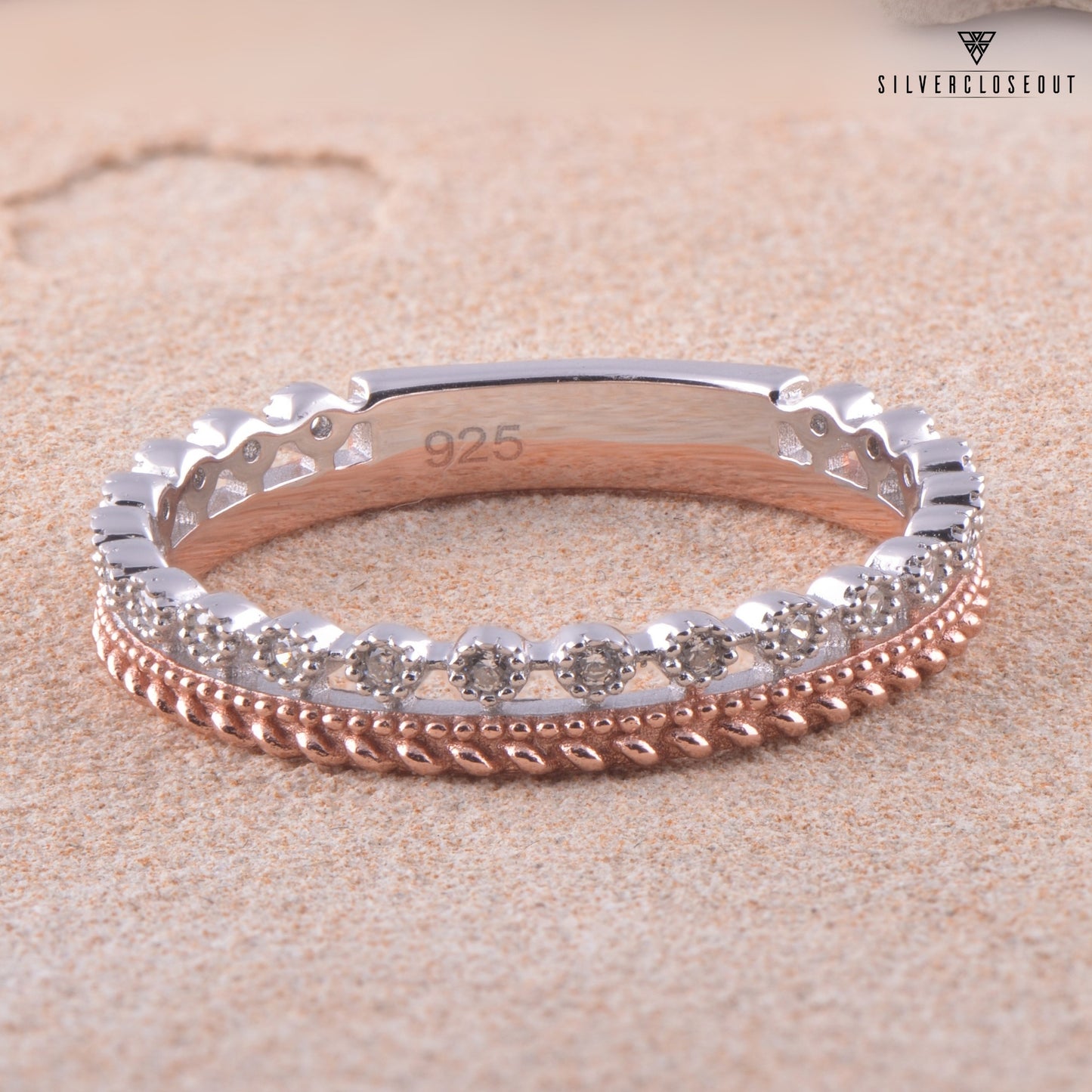White Gold over Sterling Silver Women's Thin Double Row CZ Eternity Band