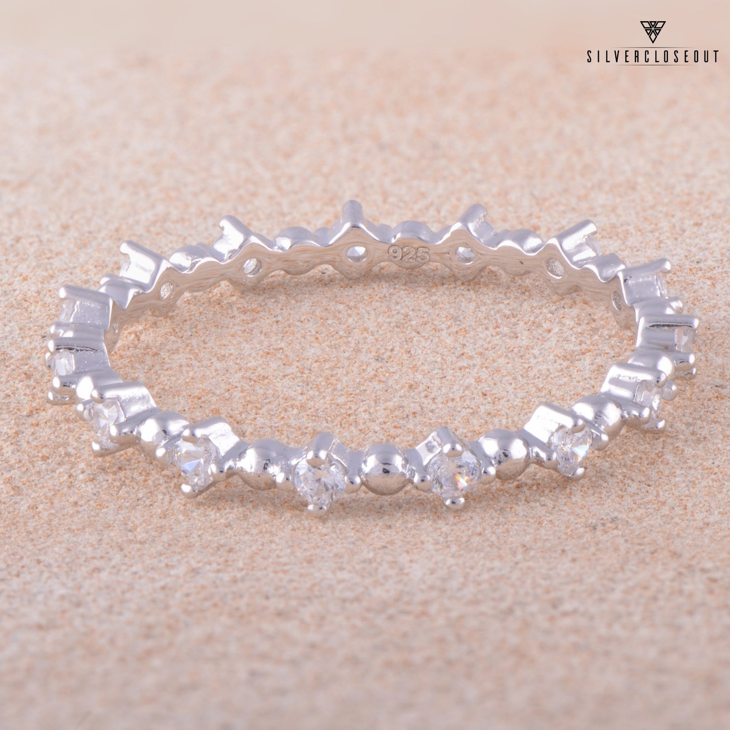 White Gold Over Sterling Silver Women's Dainty Cz Eternity Band Ring