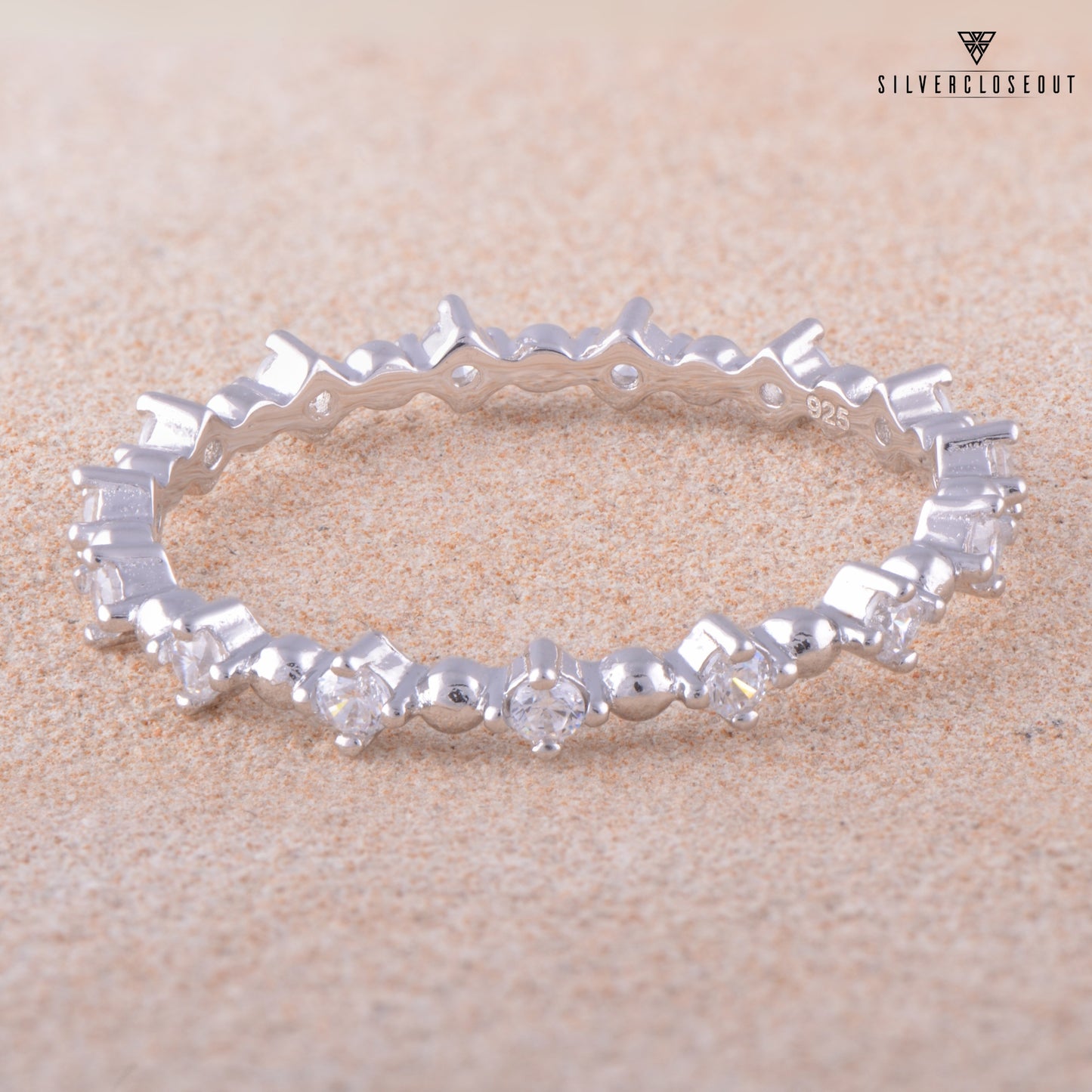 White Gold Over Sterling Silver Women's Dainty Cz Eternity Band Ring