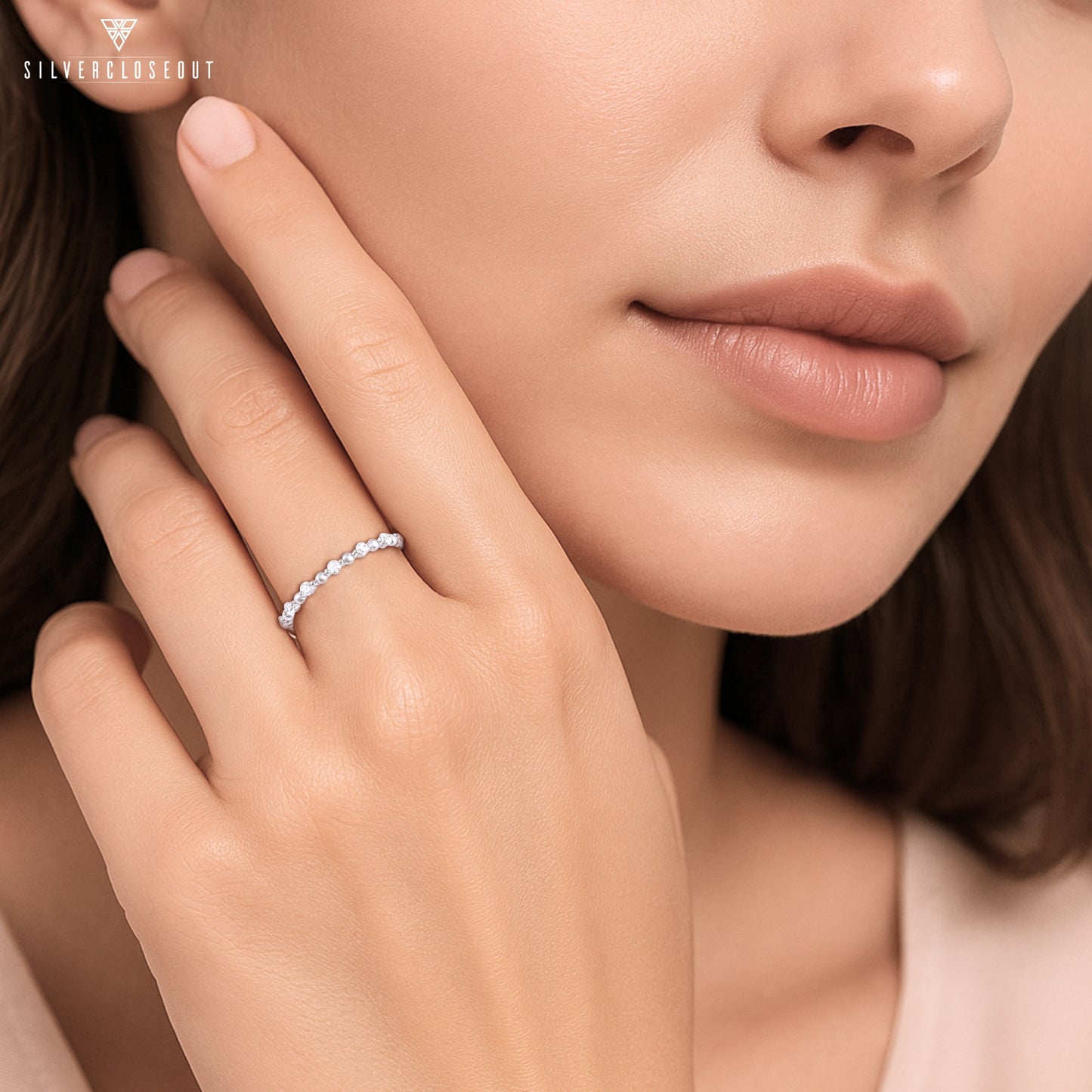 White Gold Over Sterling Silver Women's Dainty Cz Eternity Band Ring
