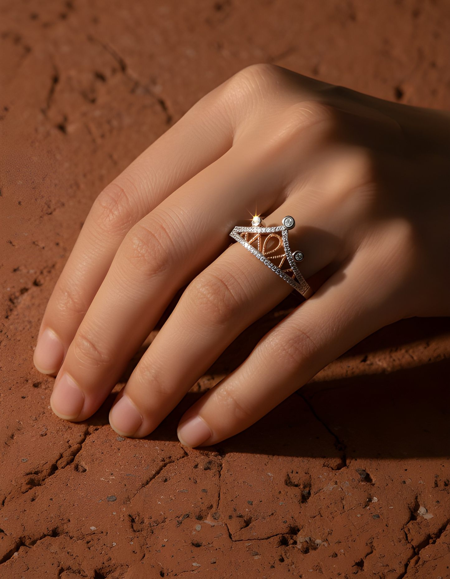 Two-Tone Crown Ring – Rhodium & Rose Gold Plated Sterling Silver with Simulated Moissanite (Sizes 4–9)