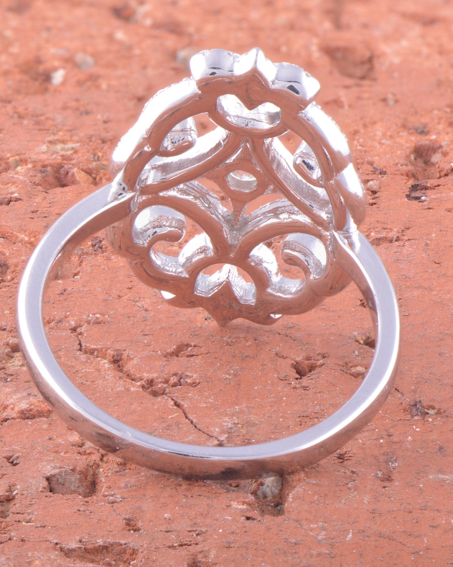 White Gold Over Sterling Silver Womens Cz Filigree Armour Shield Ring