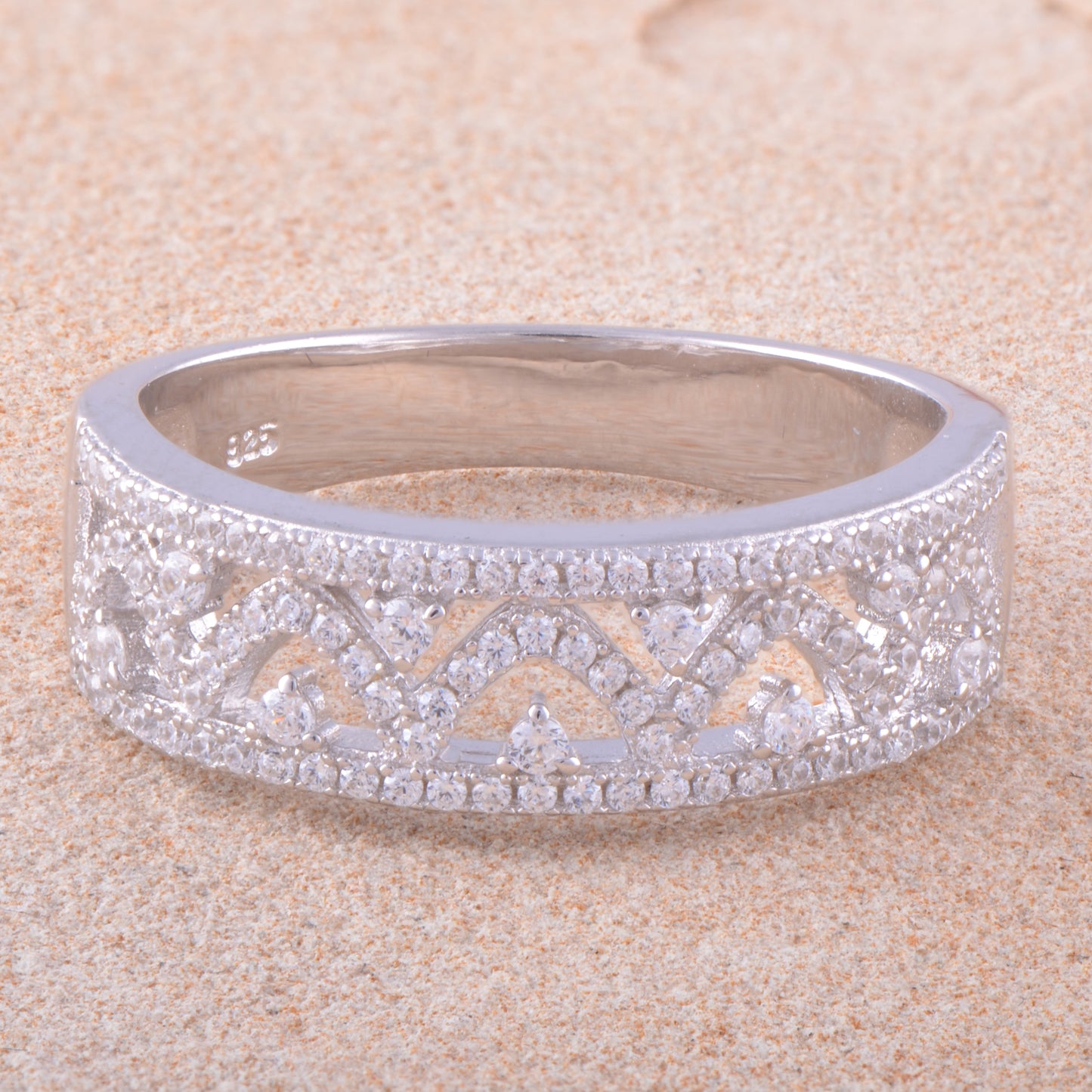 White Gold Over Sterling Silver Womens CZ Filigree Vine Ring