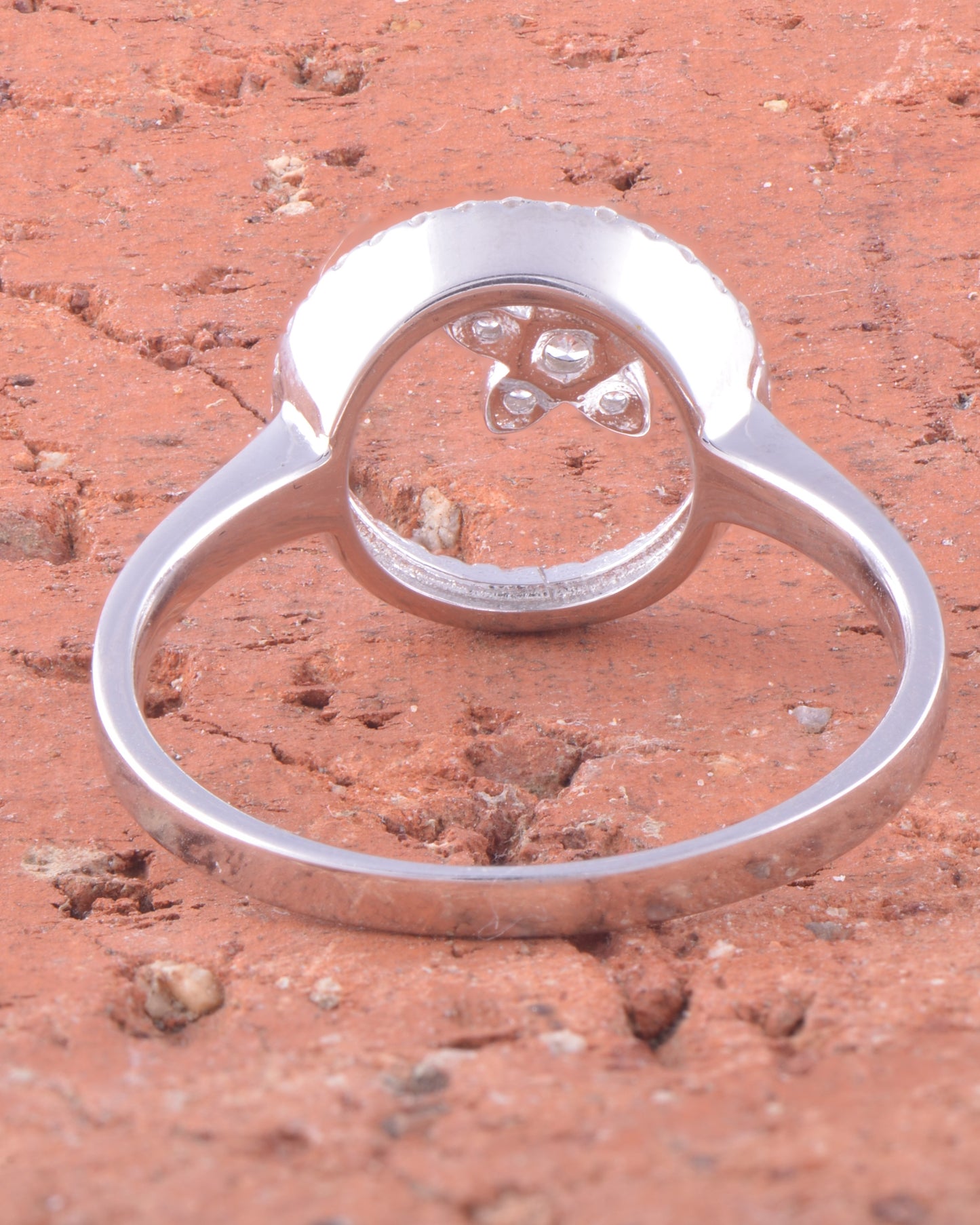 White Gold Over Sterling Silver Womens CZ Round Star Flower Ring