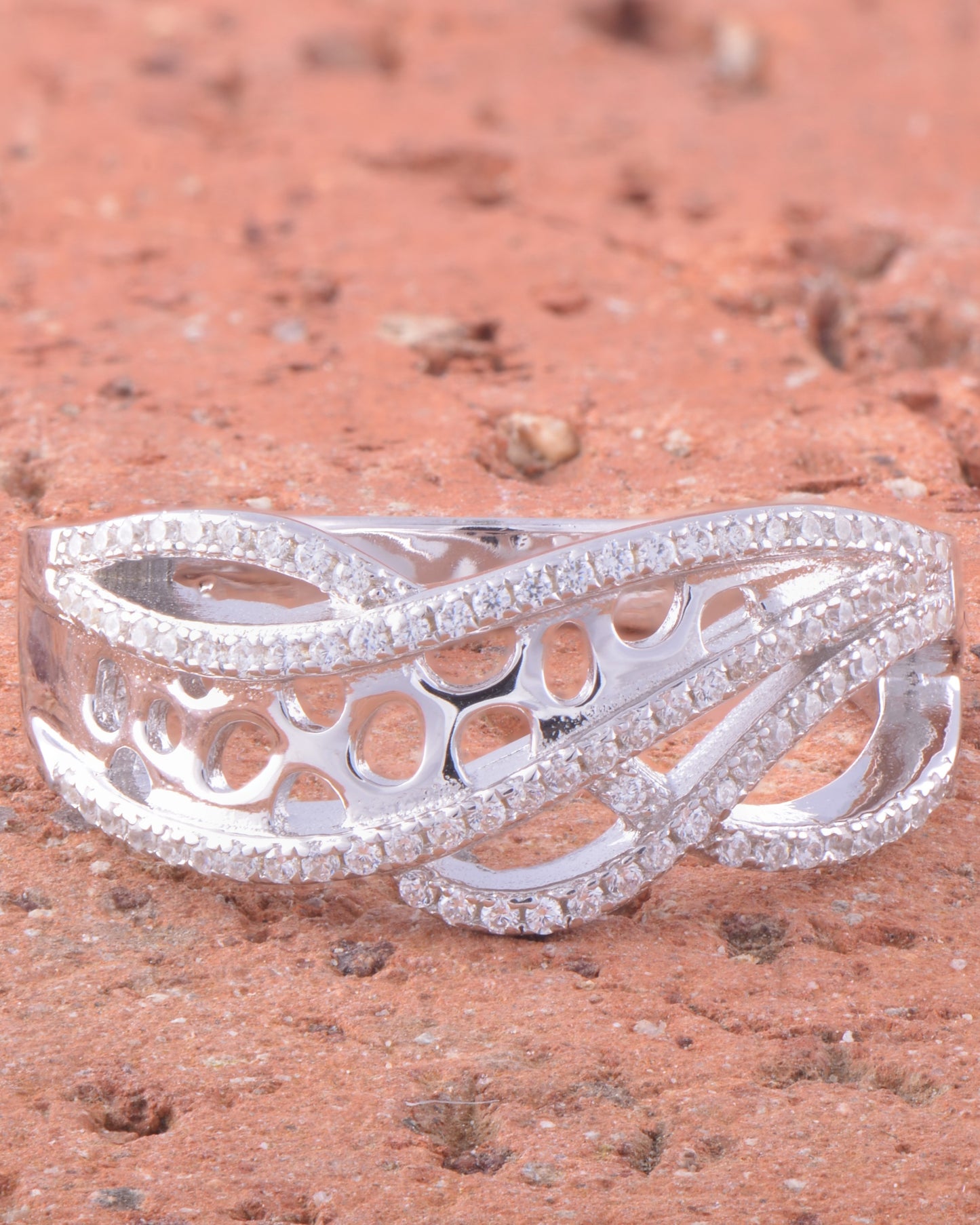 White Gold Over Sterling Silver Womens Cz Free Thread Statement Ring