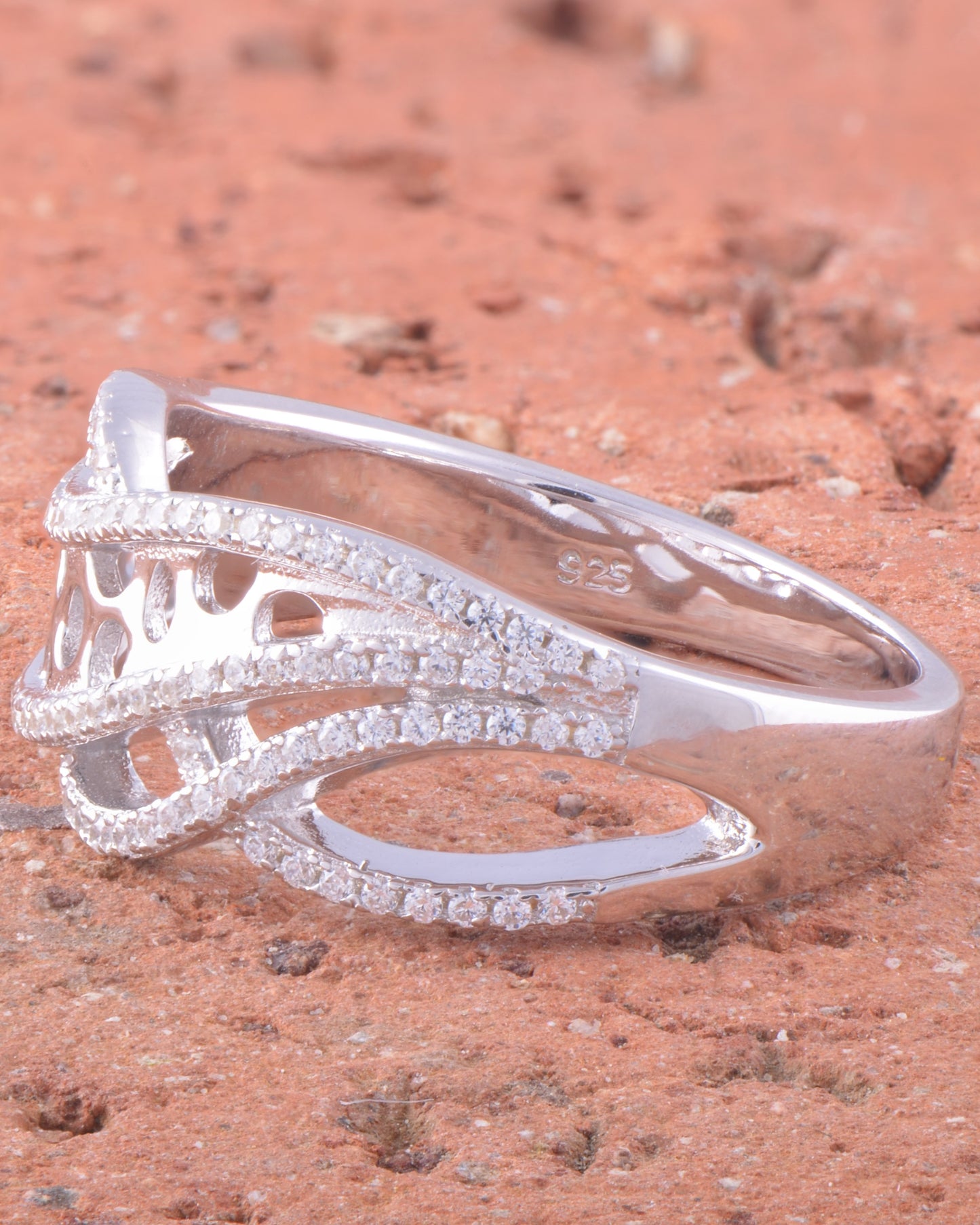 White Gold Over Sterling Silver Womens Cz Free Thread Statement Ring