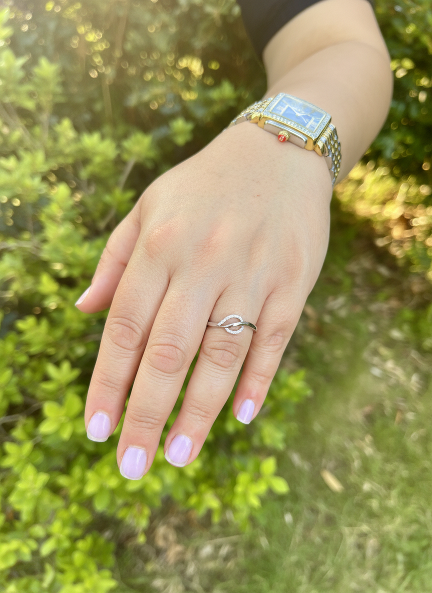 White Gold over Sterling Silver Women's CZ Delicate Leaf Ring