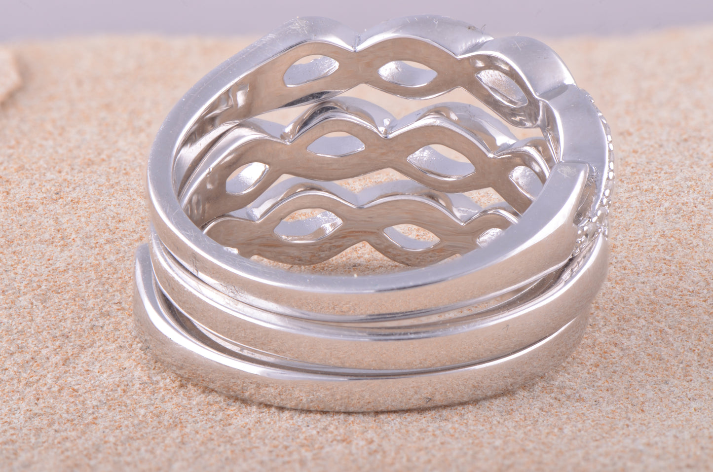 White Gold Over Sterling Silver Womens Cz Twisted Braid Stacked Triple Ring