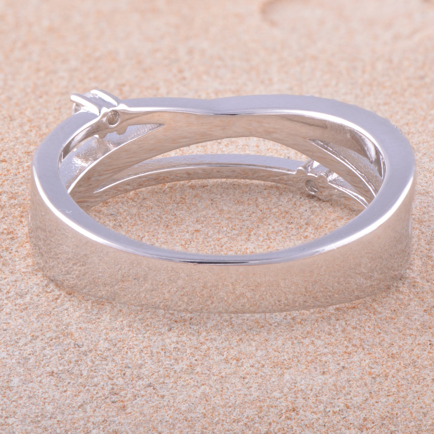 White Gold Over Sterling Silver Womens Cz Criss Cross Flower Stacking Ring