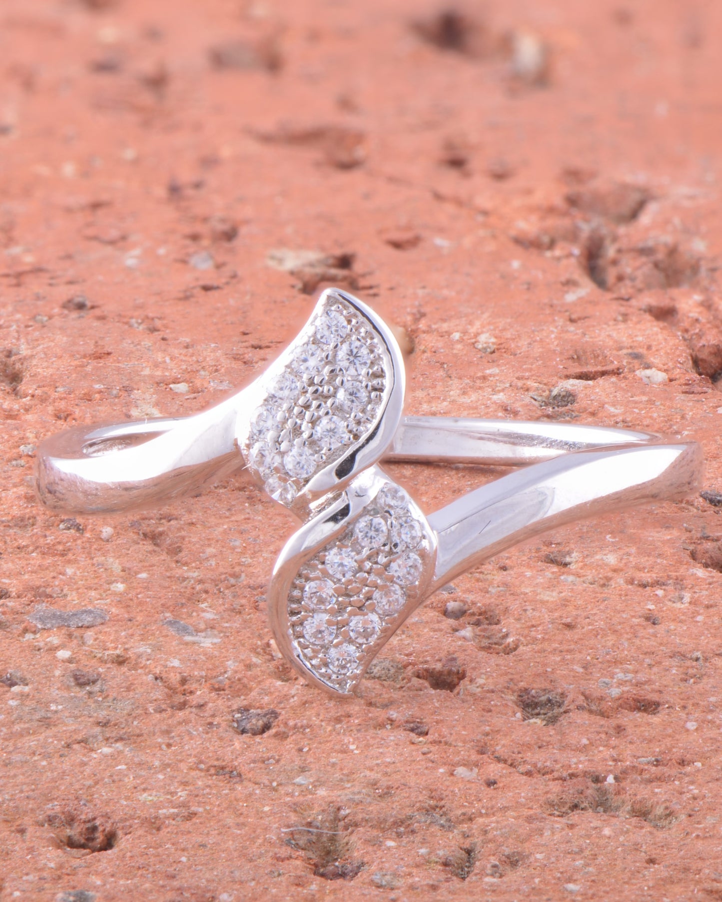 White Gold Over Sterling Silver Womens Cz bypass Leaf Ring