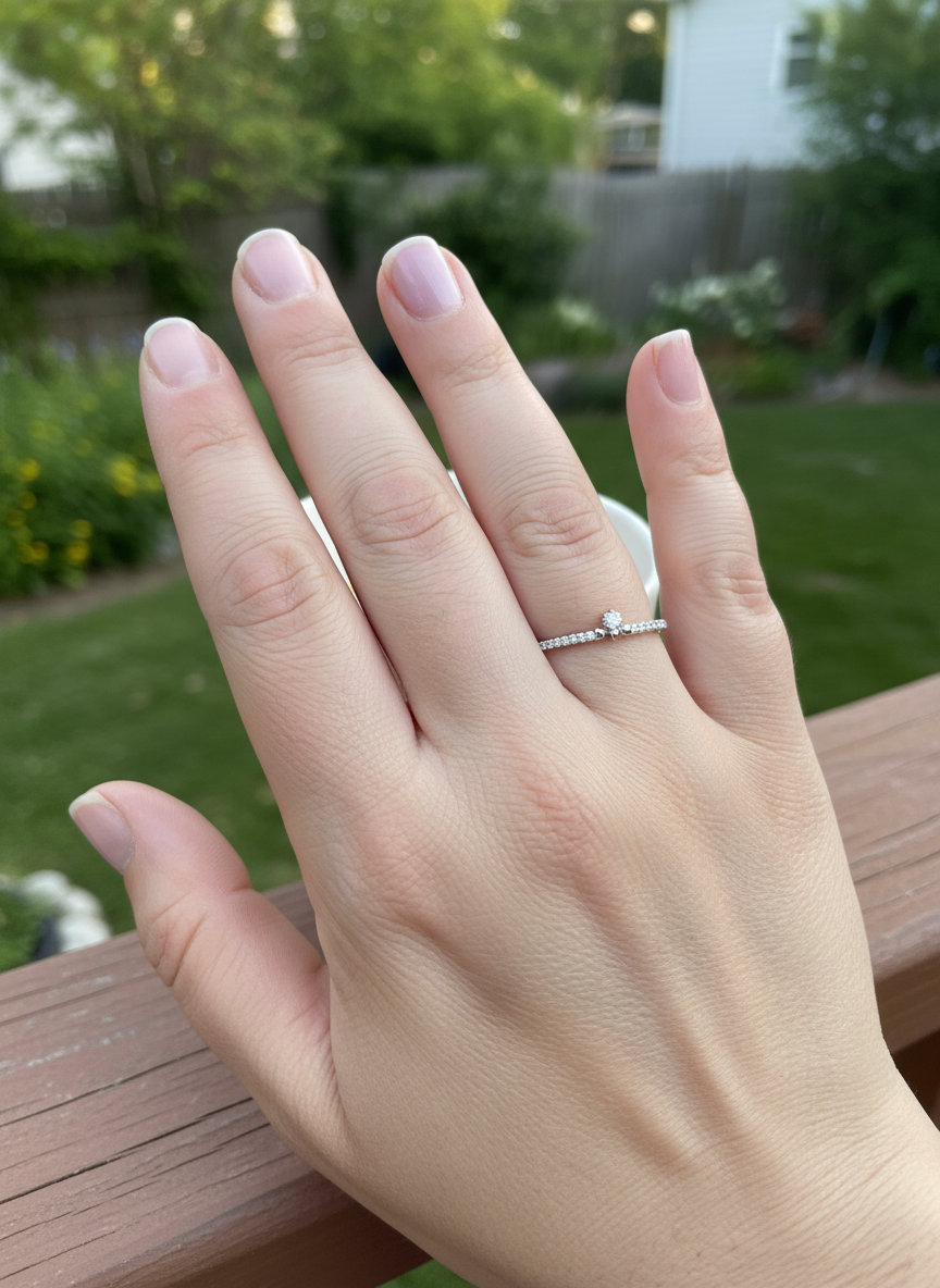 White Gold over Sterling Silver Women's CZ Thin Stackable Dangling Charm Ring